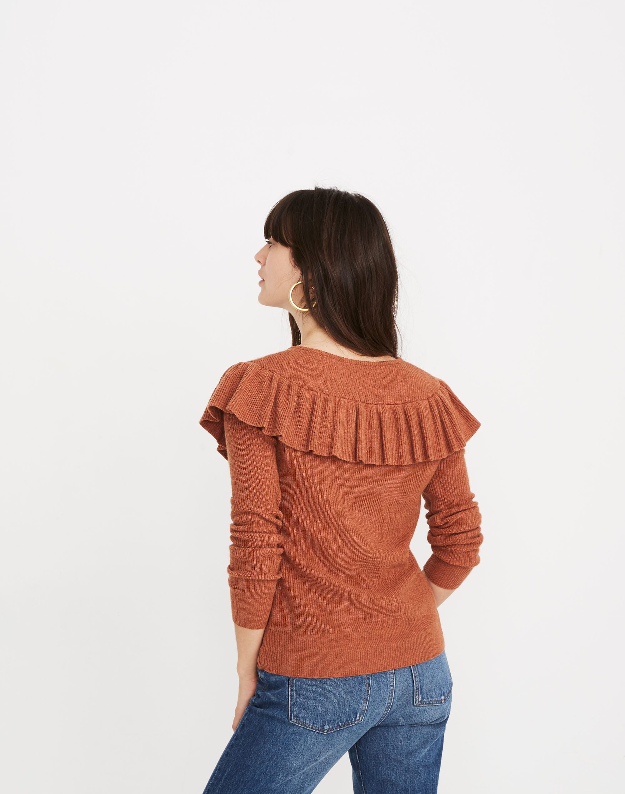 Ruffled Tie-Front Pullover Sweater