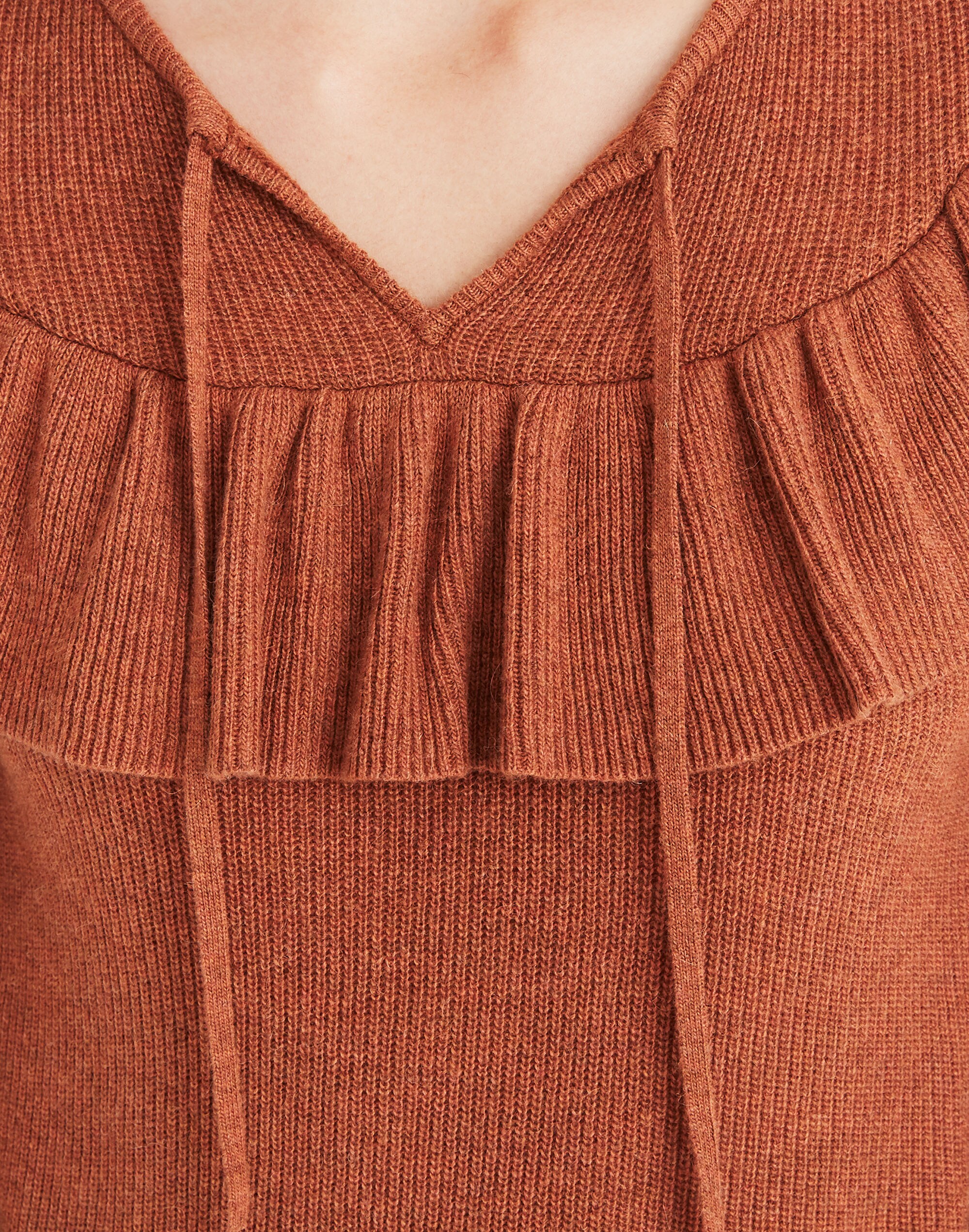 Ruffled Tie-Front Pullover Sweater