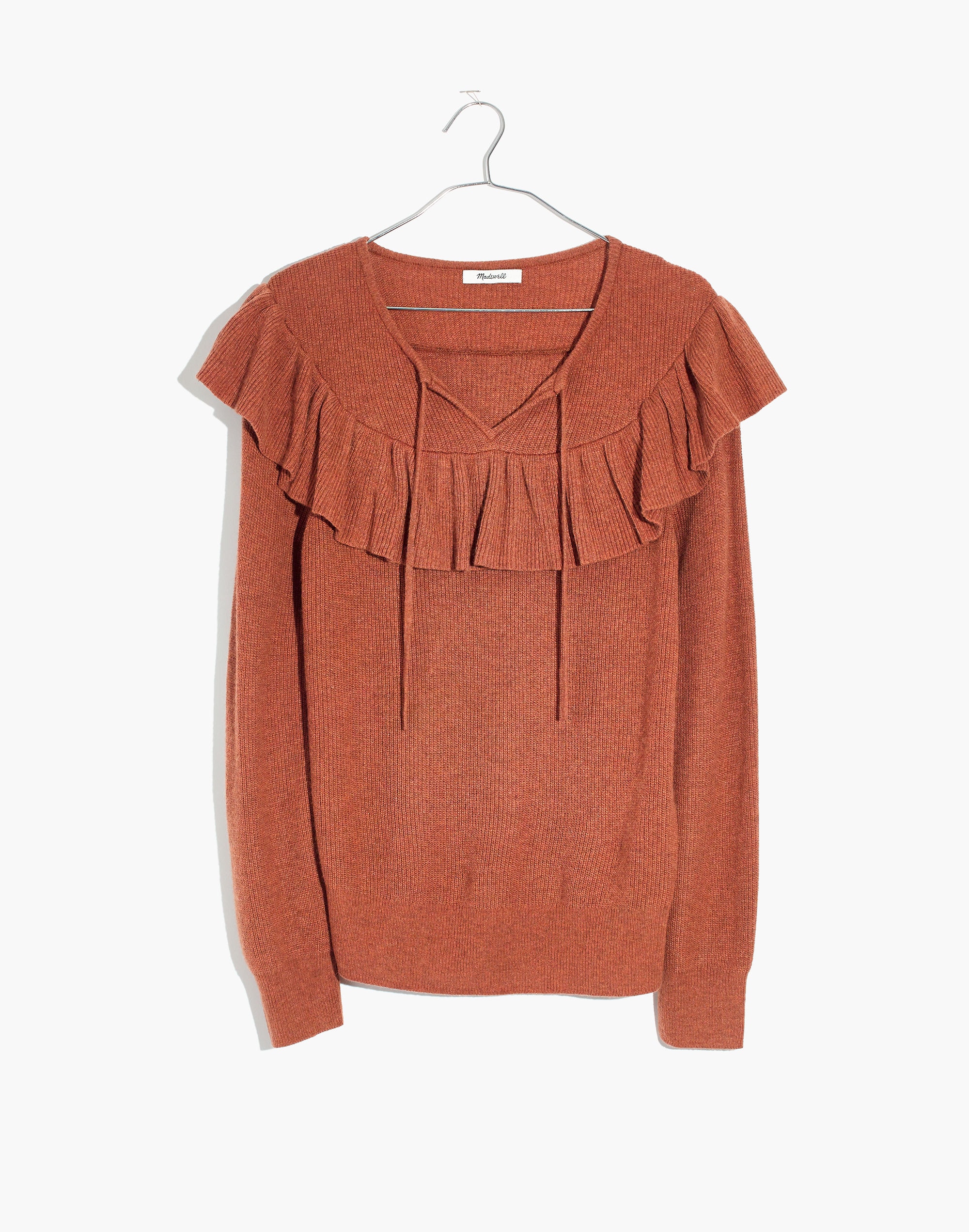 Ruffled Tie-Front Pullover Sweater