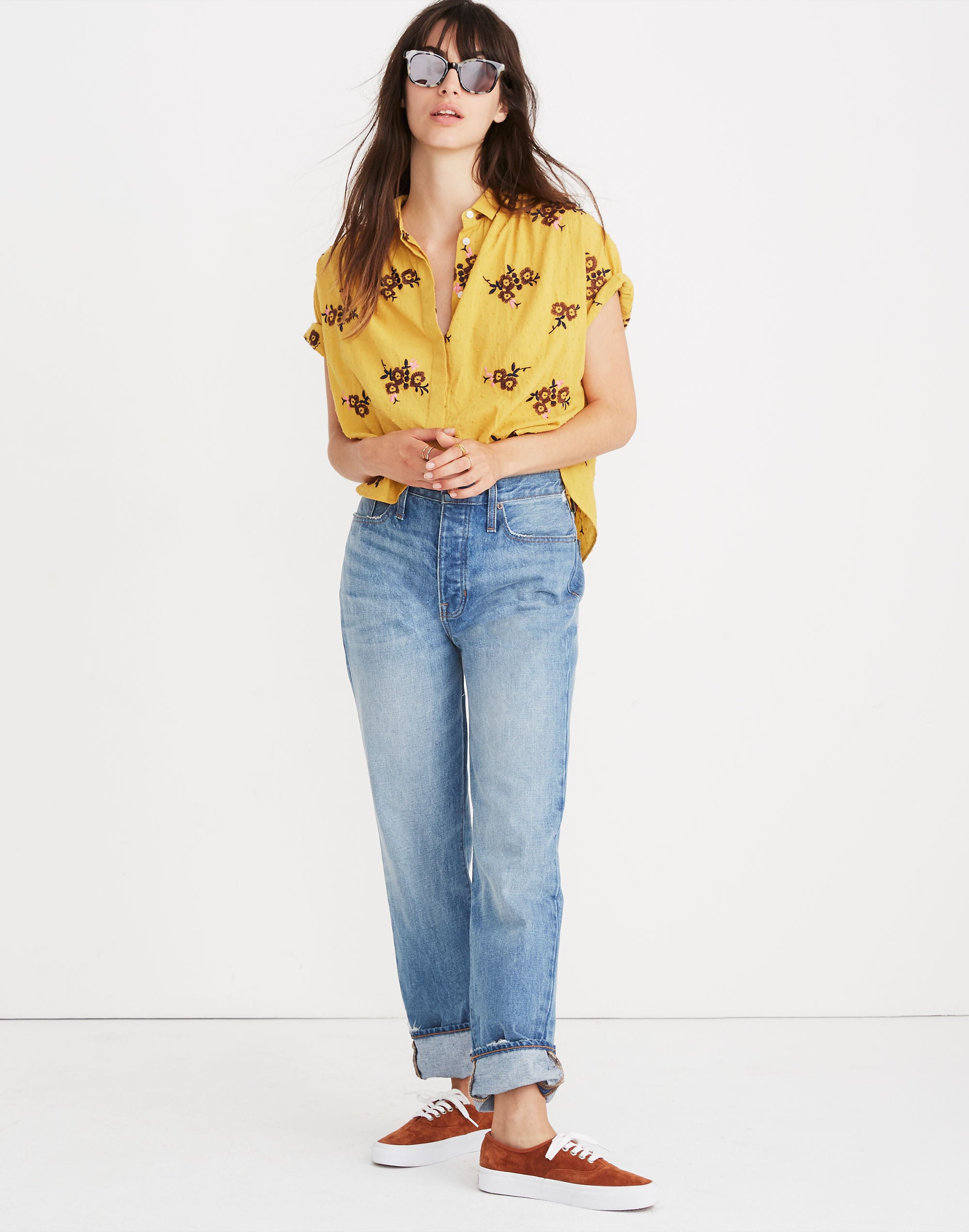 embroidered hilltop shirt in retro bouquet clipdot