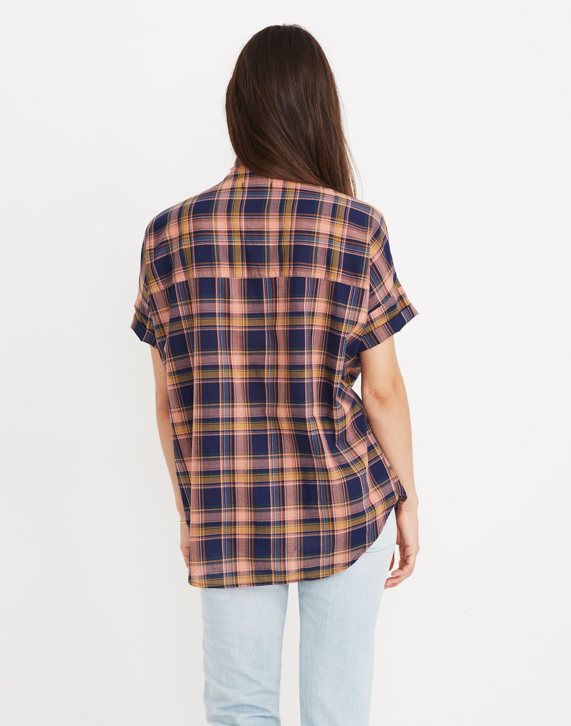 Short-Sleeve Tie-Neck Shirt in Junipero Plaid