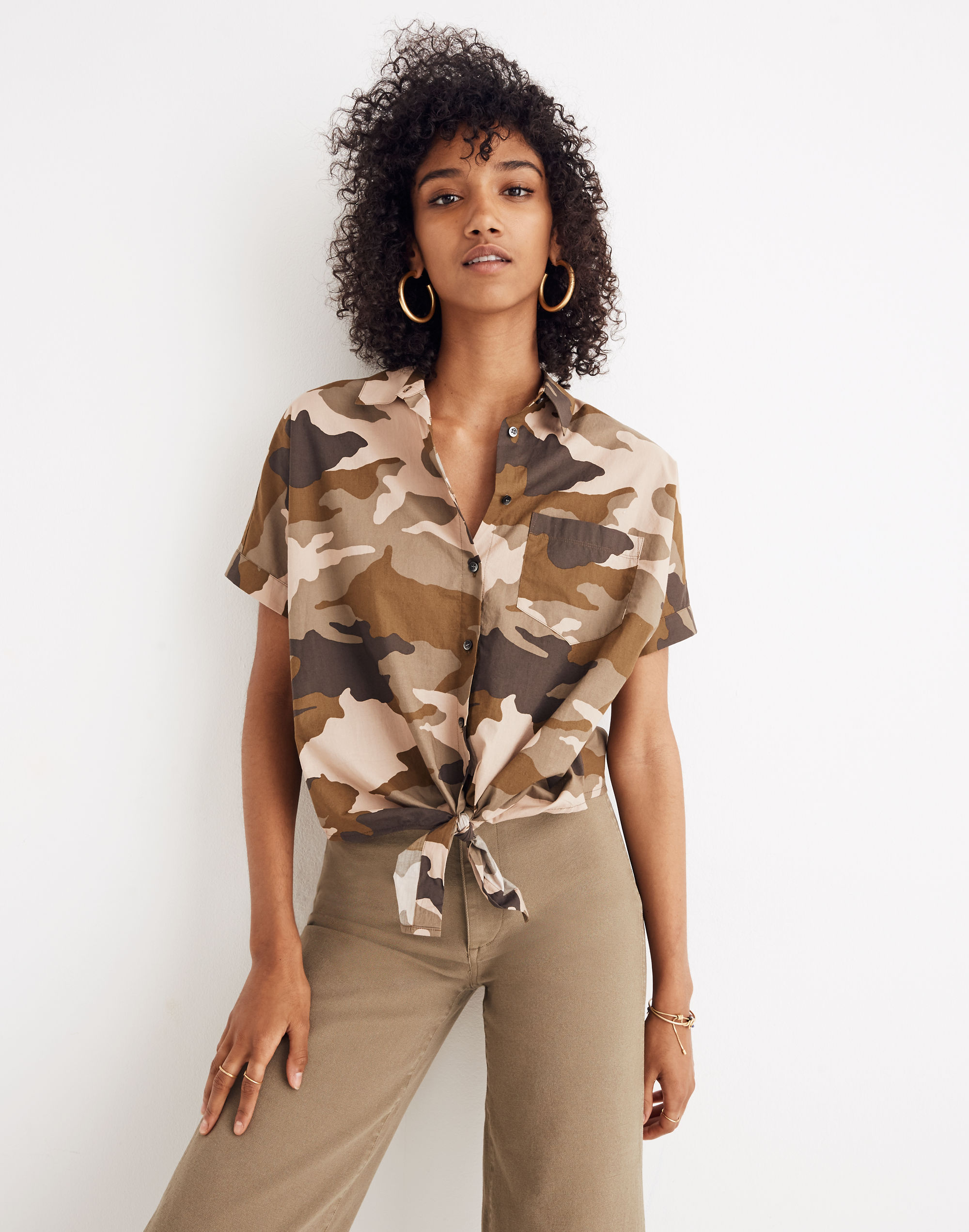 Short-Sleeve Tie-Front Shirt in Cottontail Camo