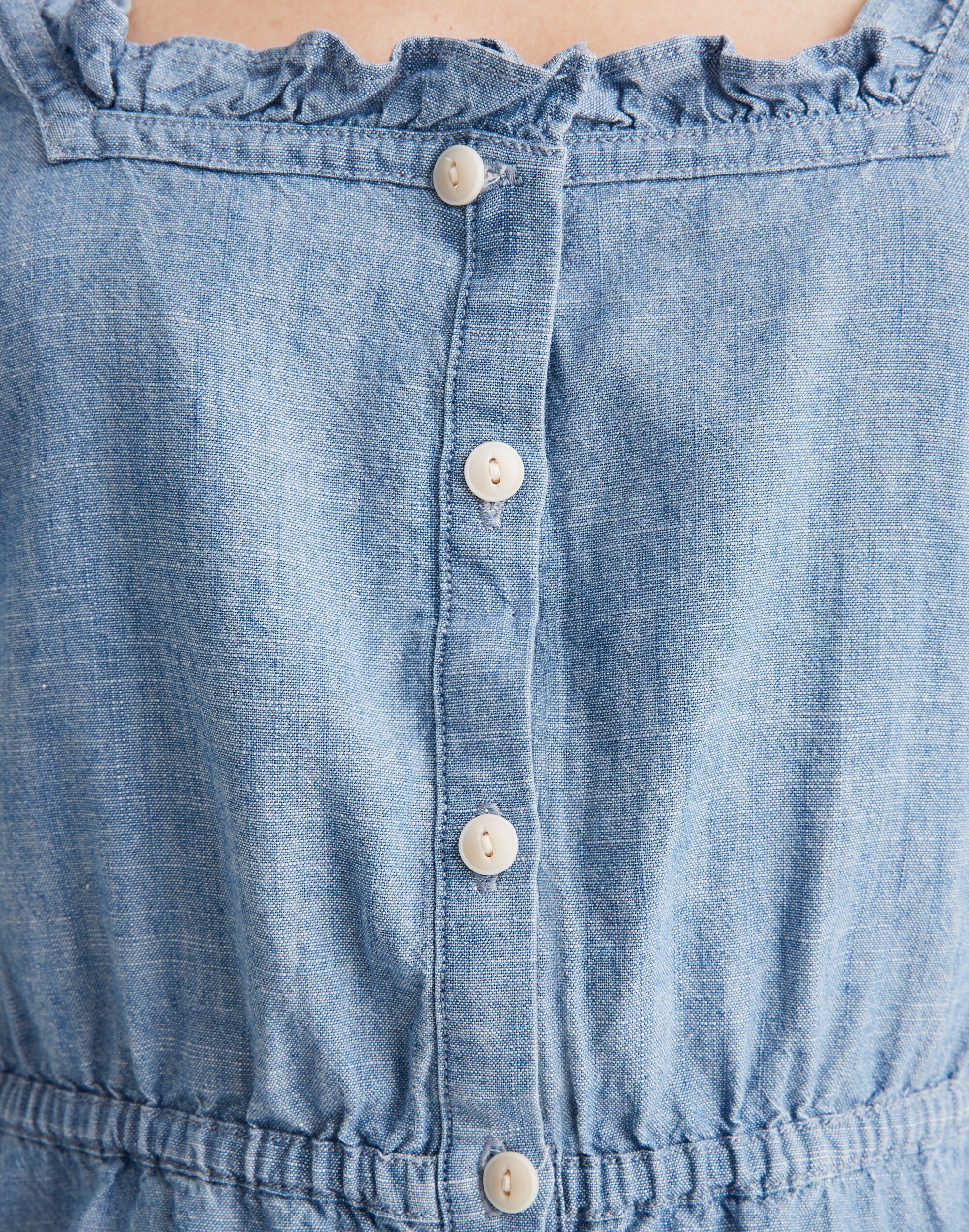 Chambray Ruffle-Sleeve Peplum Top