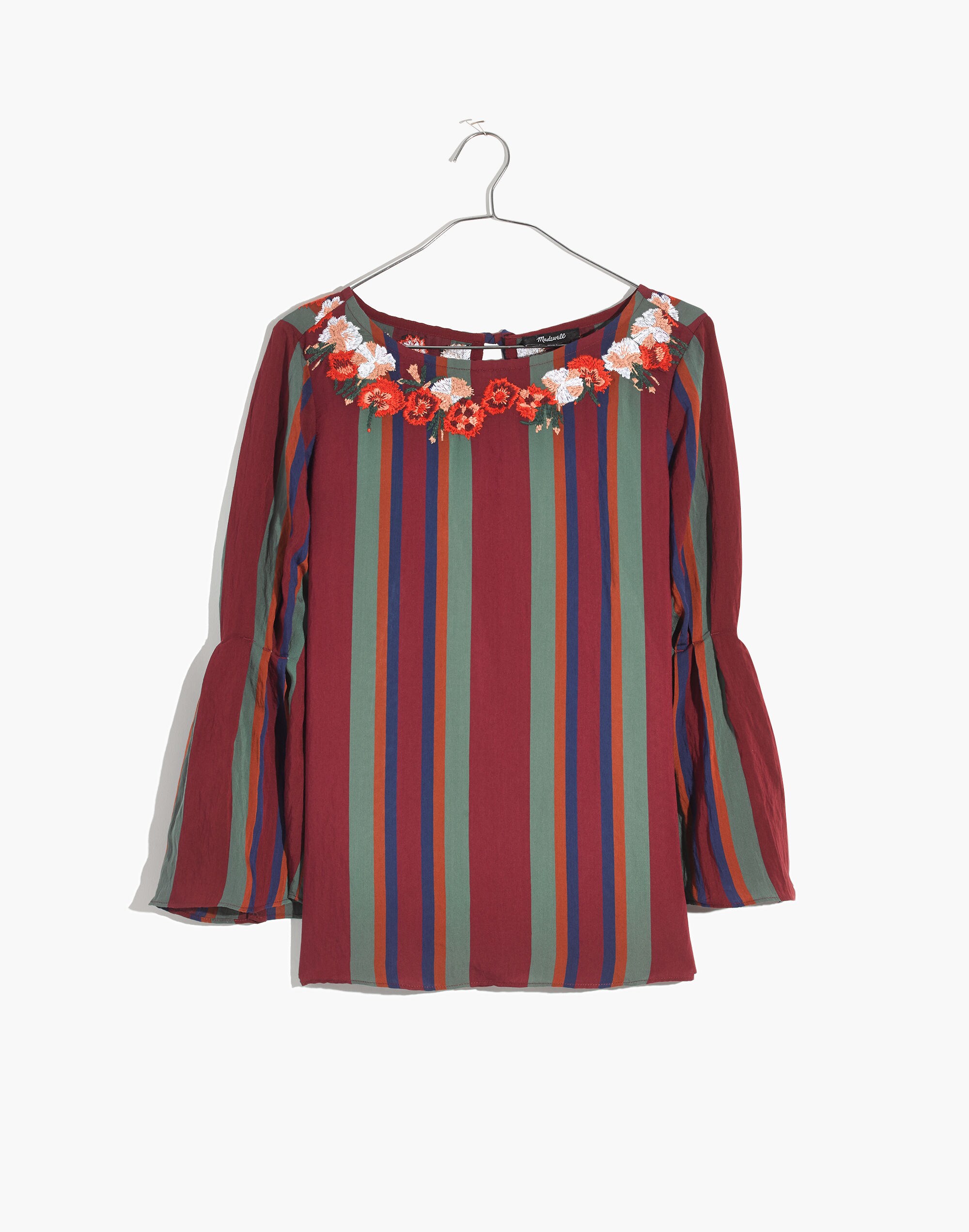 Embroidered Pleat-Sleeve Top in Rosalinda Stripe