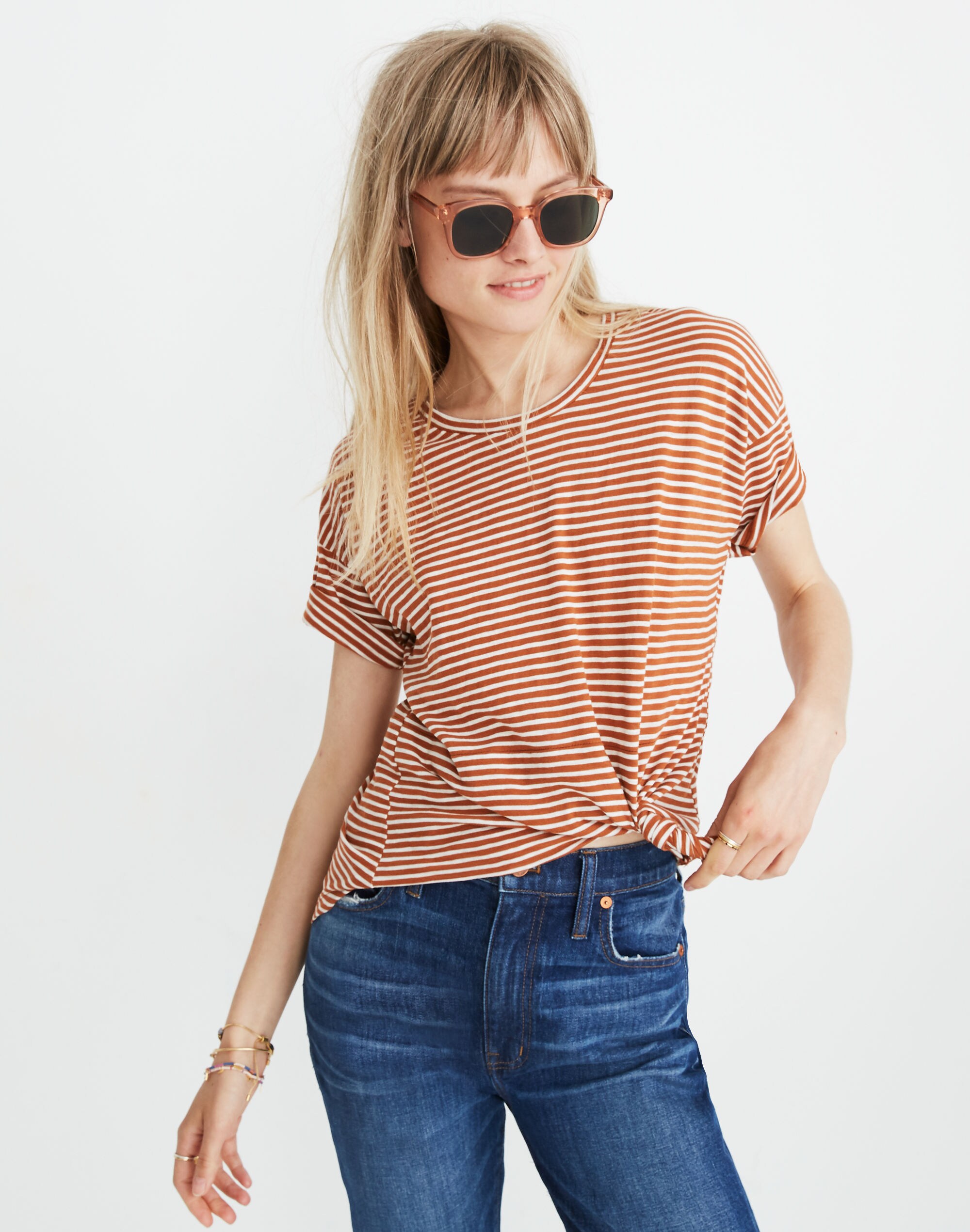 Whisper Cotton Crewneck Tee in Daniela Stripe