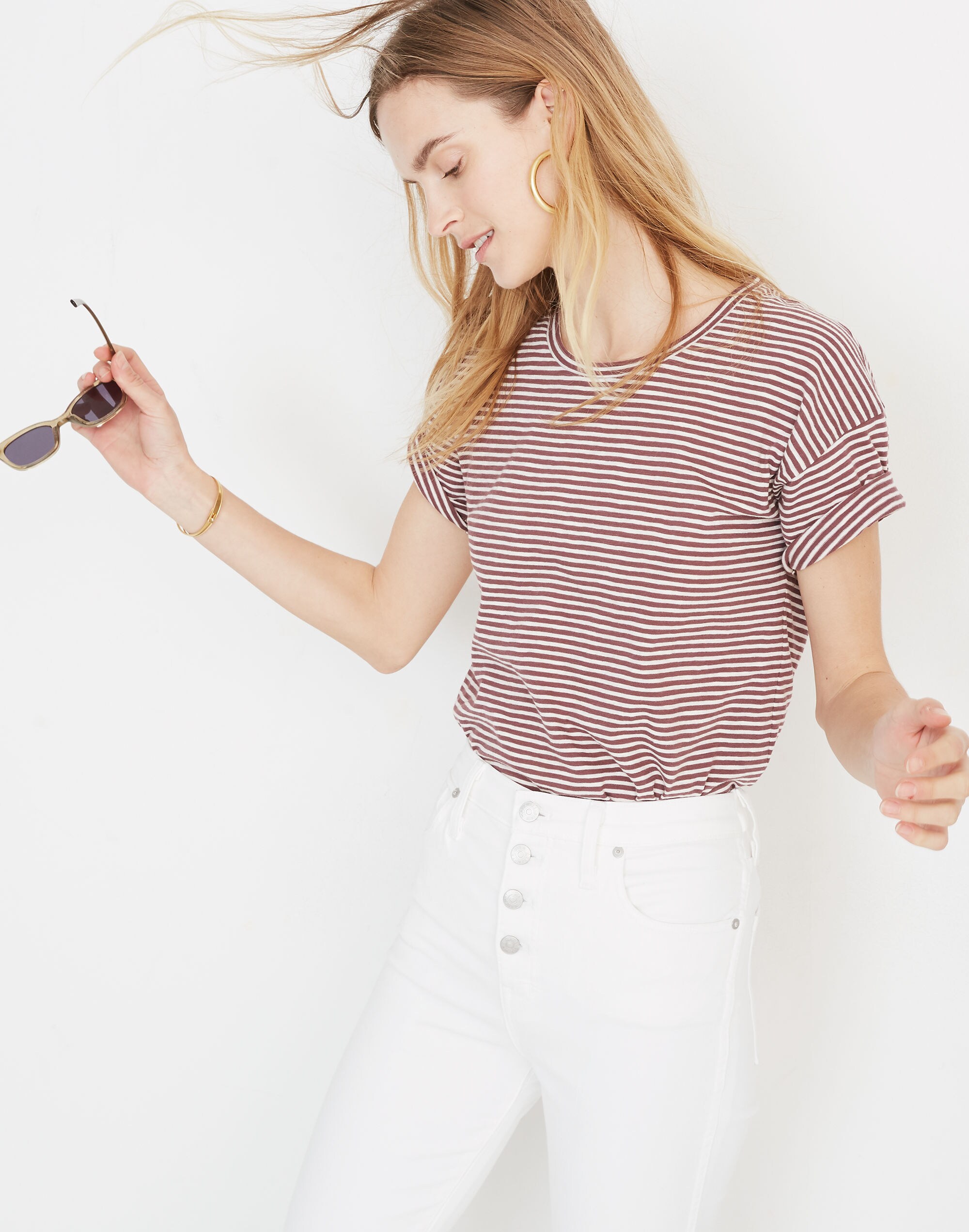 Whisper Cotton Crewneck Tee in Daniela Stripe