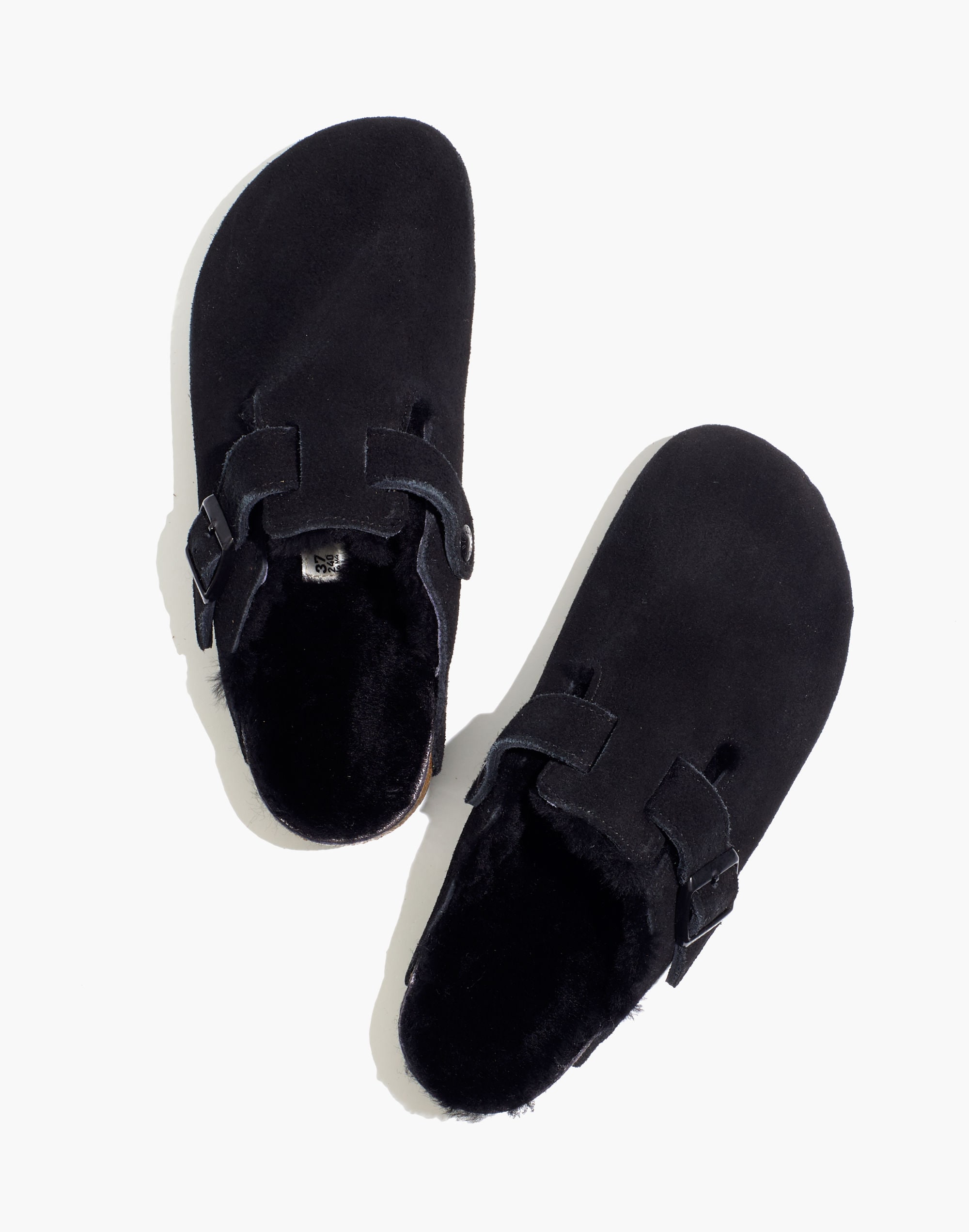 birkenstock&reg; suede boston clogs in shearling
