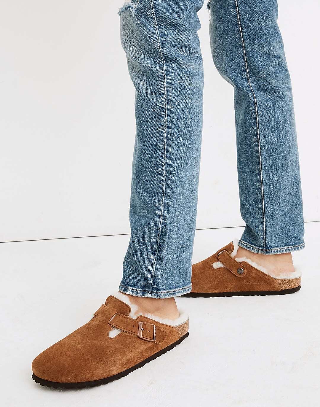 Suede Boston Clogs in Shearling