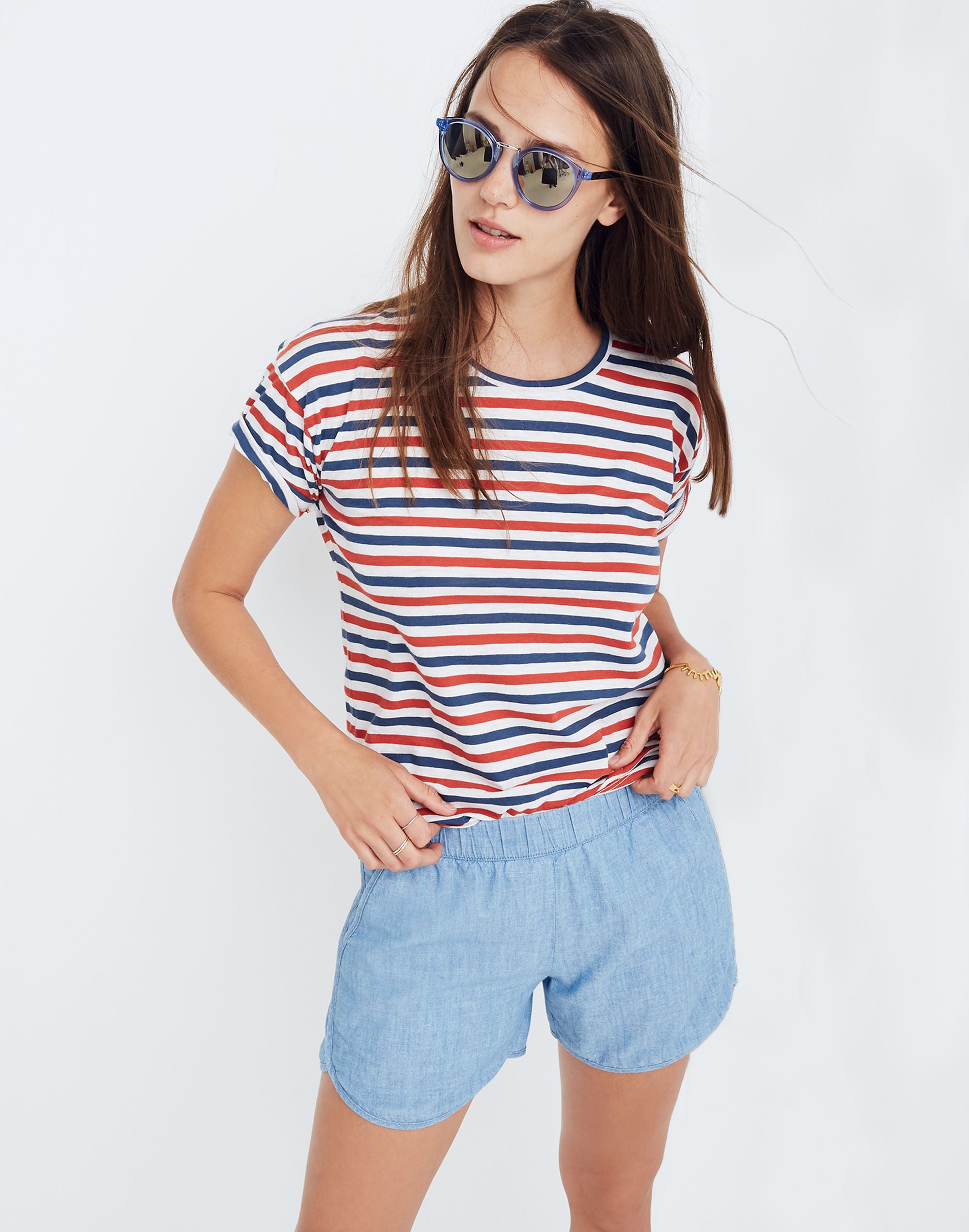 Whisper Cotton Crewneck Tee in Franklin Stripe