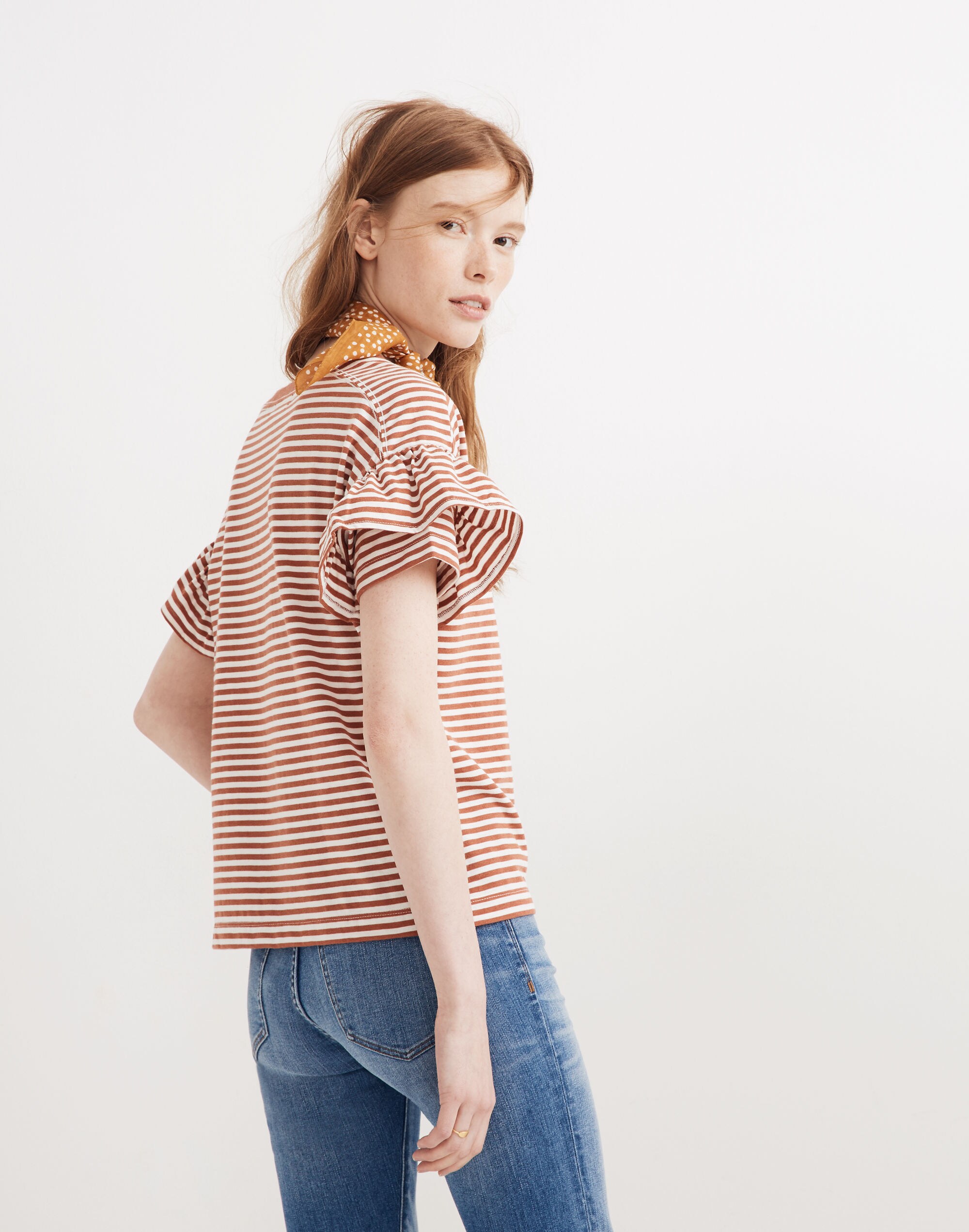Ruffle-Sleeve Tee in Stripe