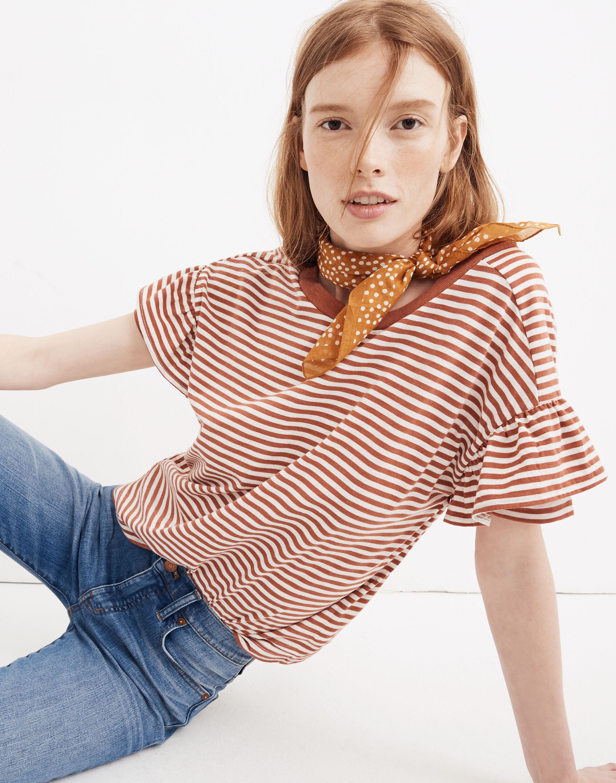 Ruffle-Sleeve Tee in Stripe