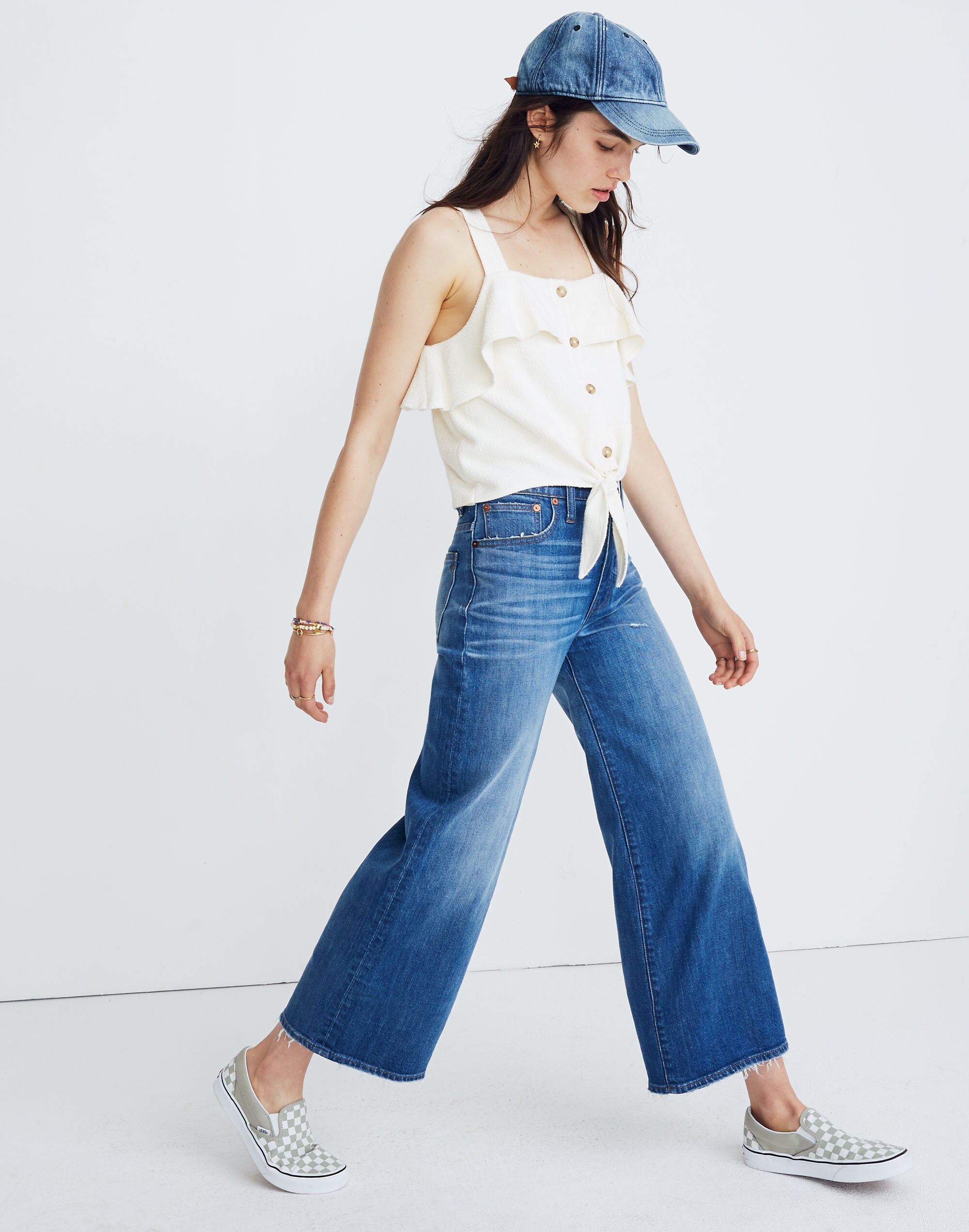 Texture &amp; Thread Ruffle Tie-Front Tank