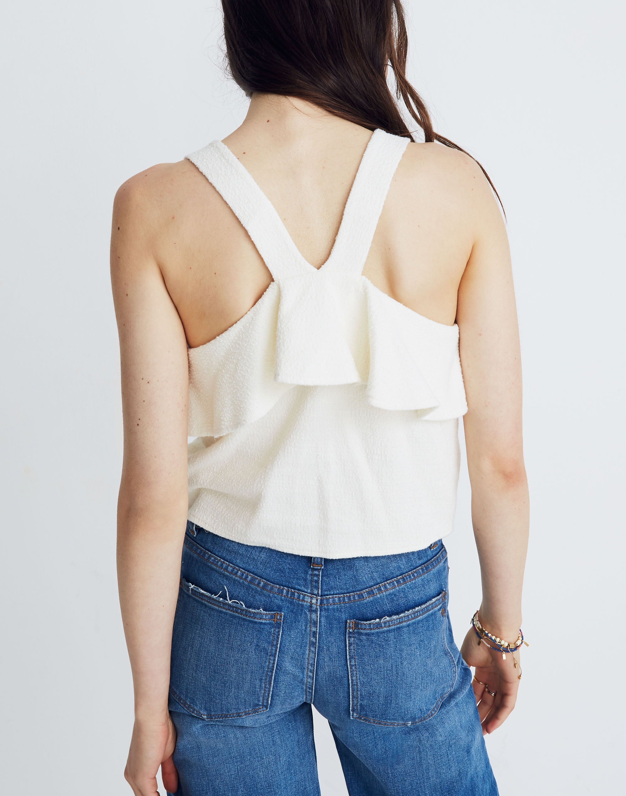 Texture &amp; Thread Ruffle Tie-Front Tank