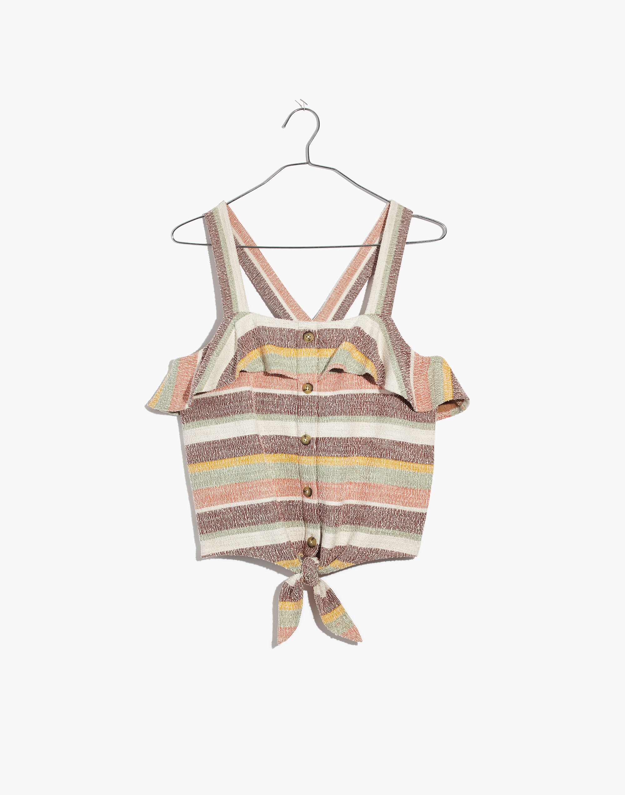 Texture &amp; Thread Ruffle Tie-Front Tank in Stripe
