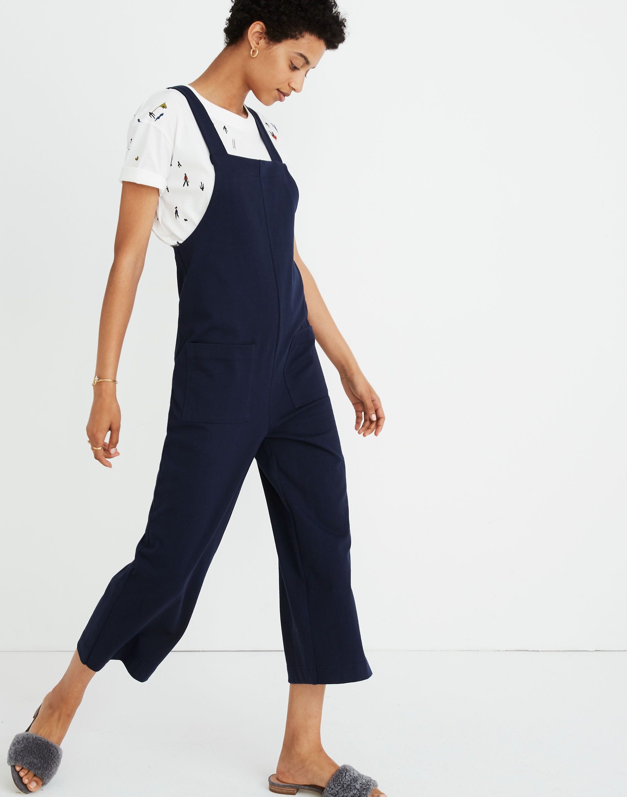 Knit Patch-Pocket Overalls