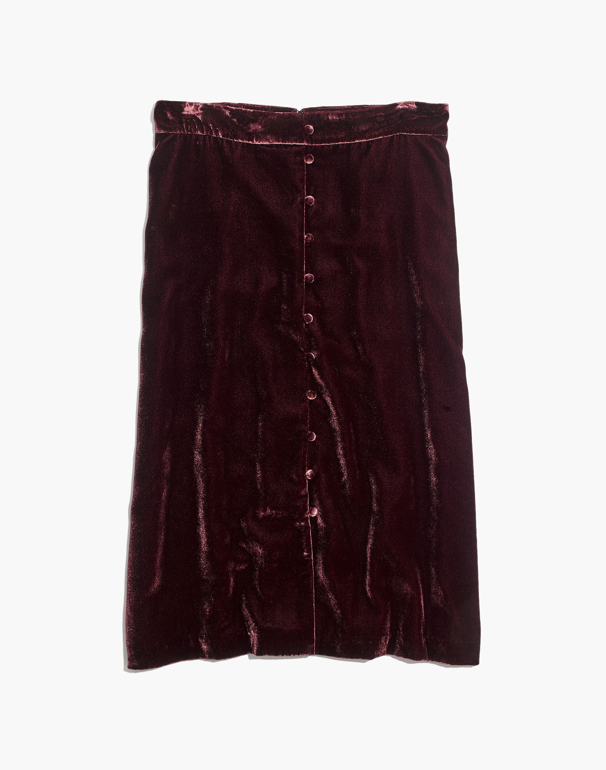 Velvet Button-Front Midi Skirt