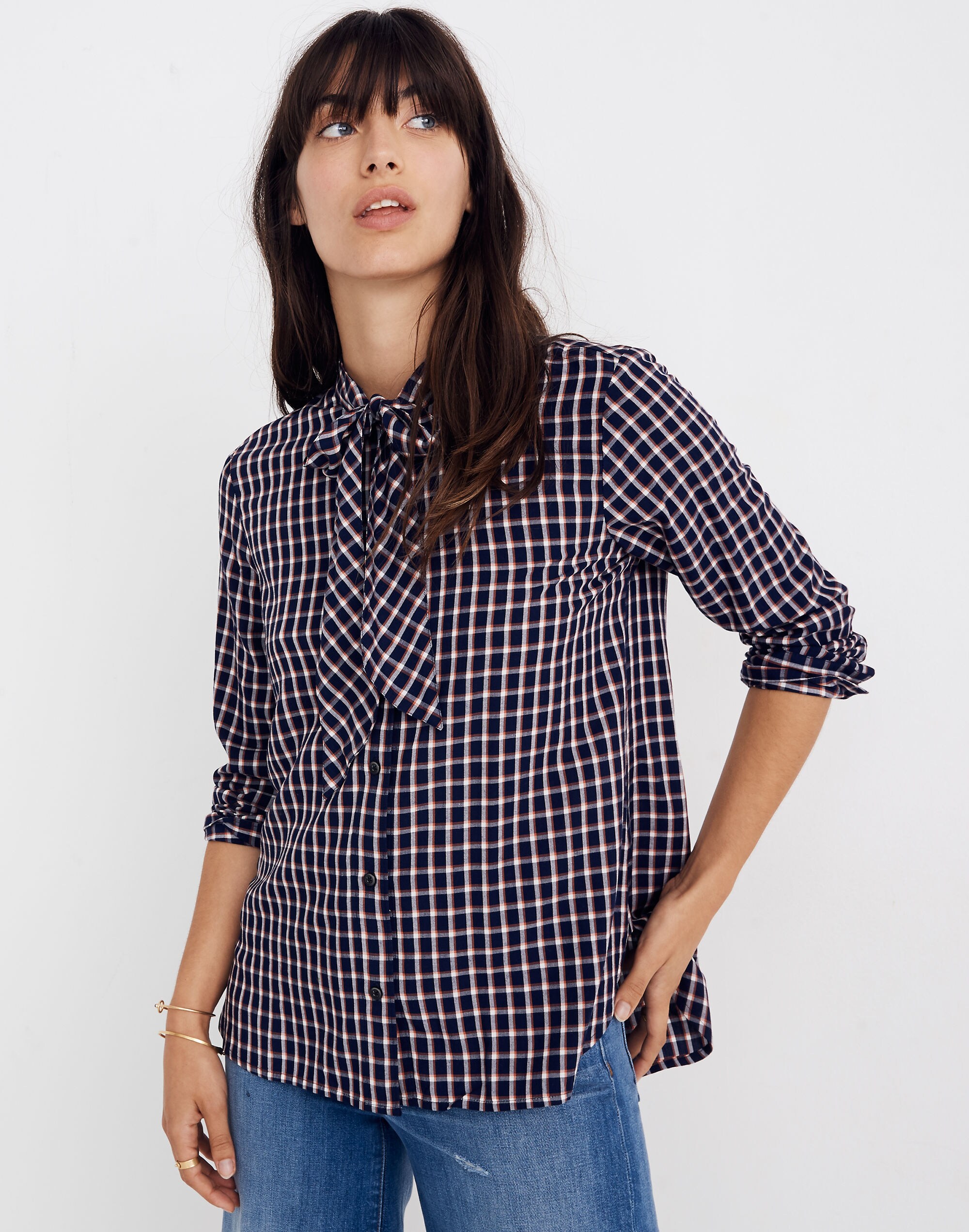 Tie-Neck Shirt in Lambeth Plaid