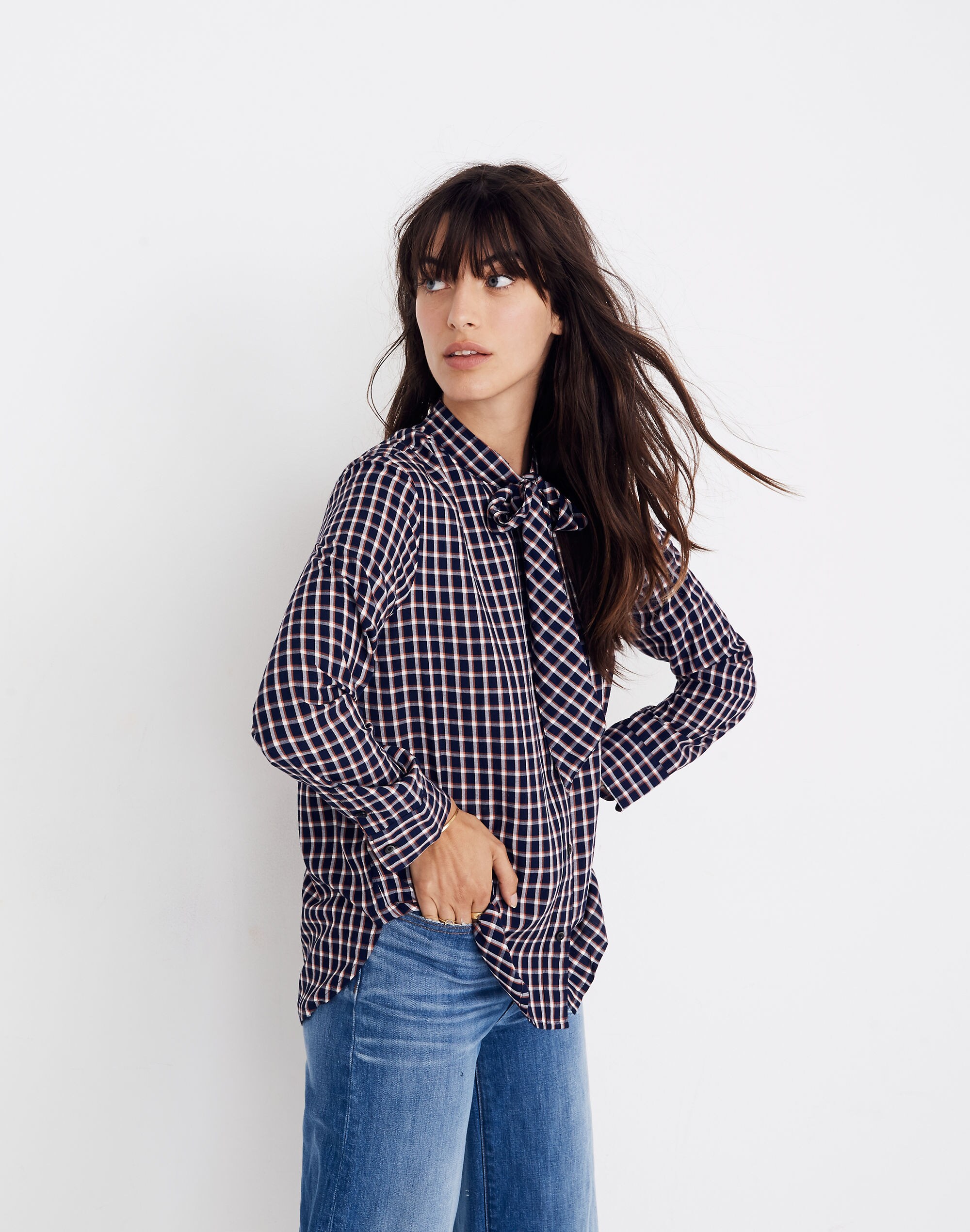 Tie-Neck Shirt in Lambeth Plaid