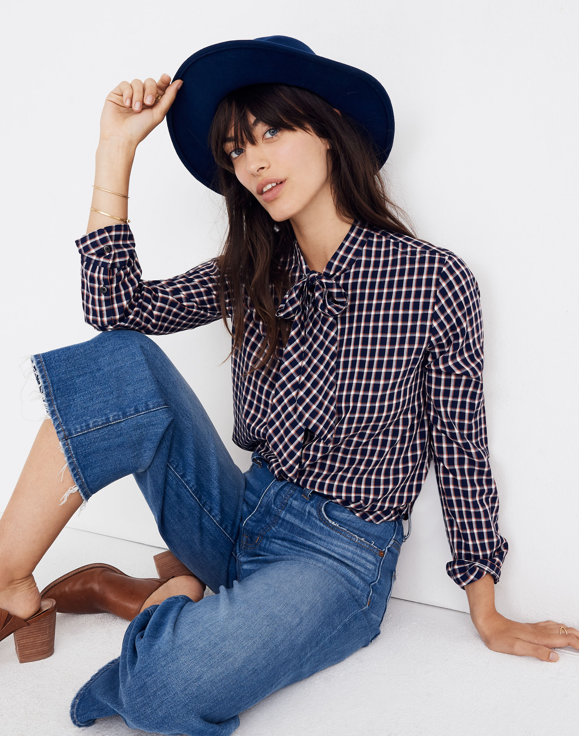 Tie-Neck Shirt in Lambeth Plaid