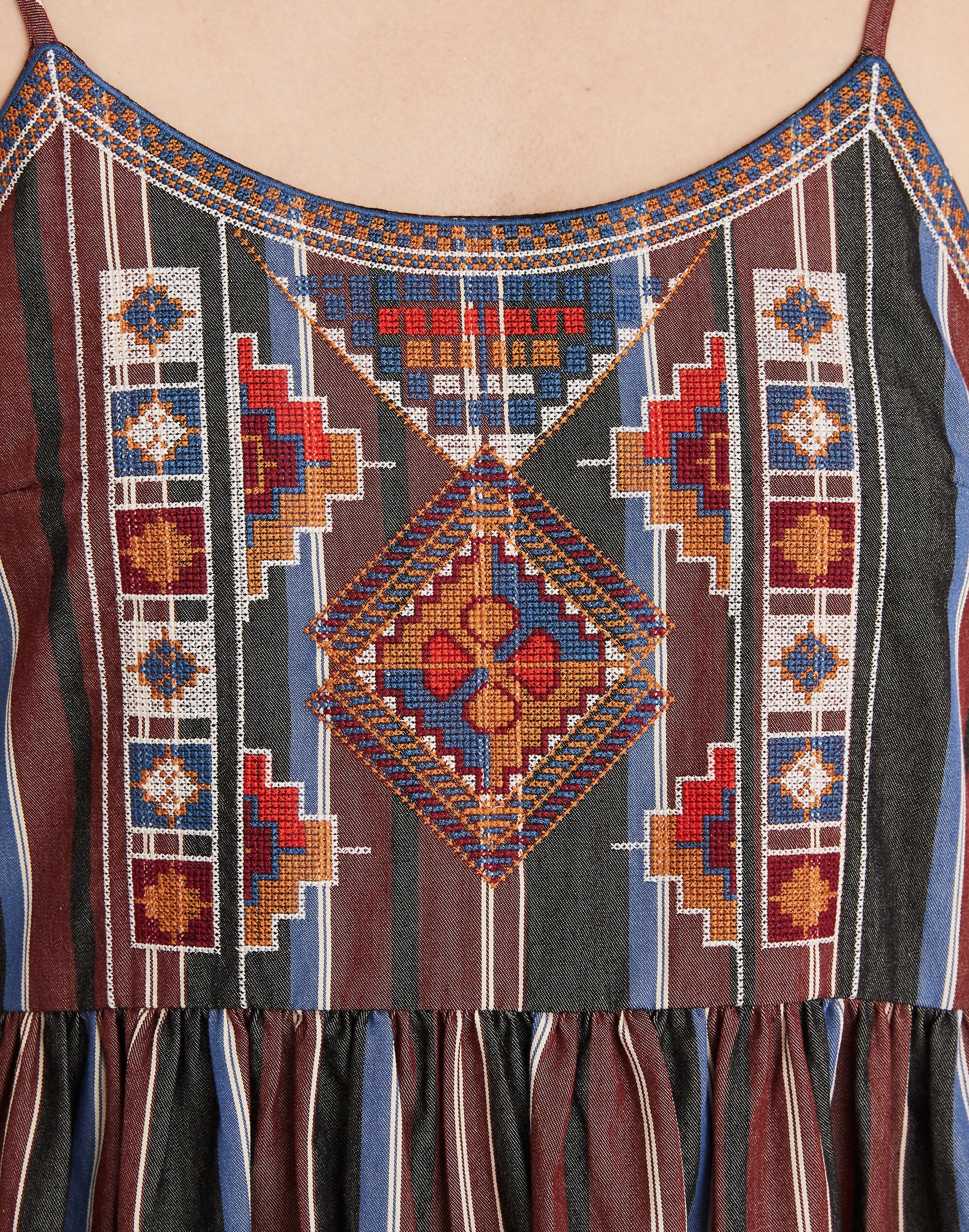 Embroidered Babydoll Cami Dress in Stripe