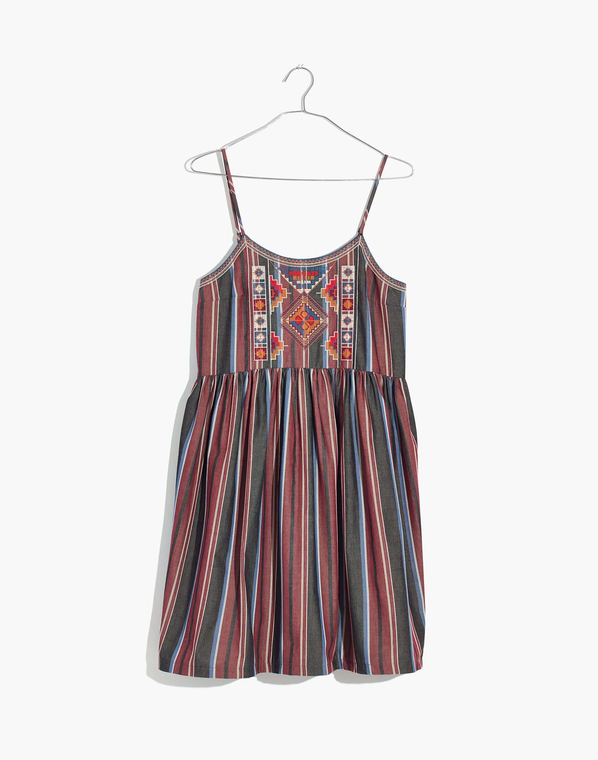 Embroidered Babydoll Cami Dress in Stripe