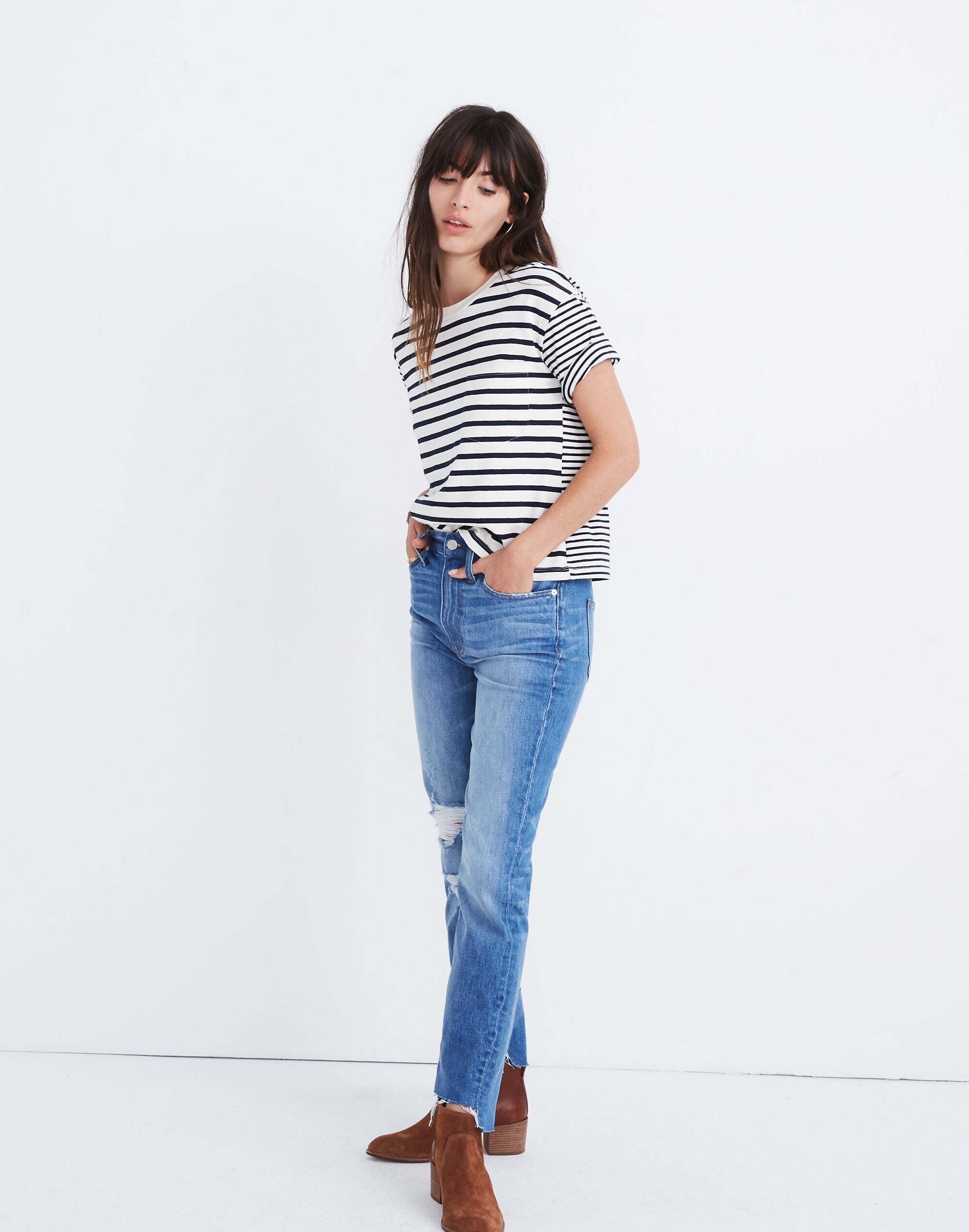 Easy Crop Tee in Stripe-Mix