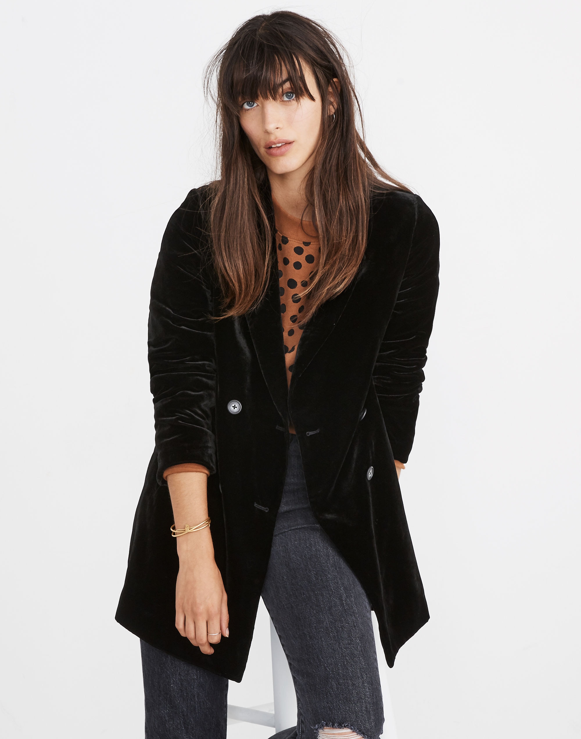velvet caldwell double-breasted blazer