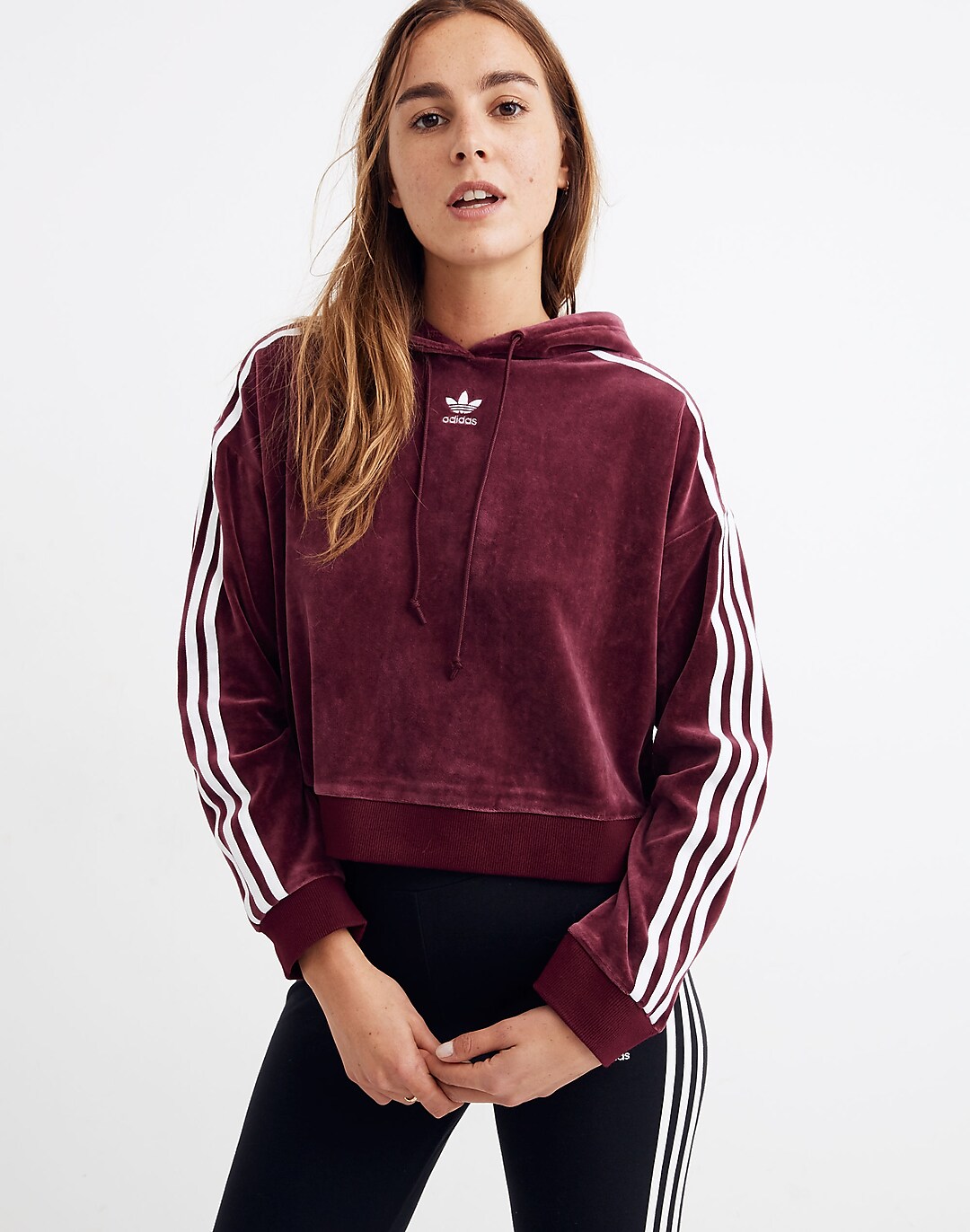 Adidas® Originals Velour Cropped Hoodie Sweatshirt
