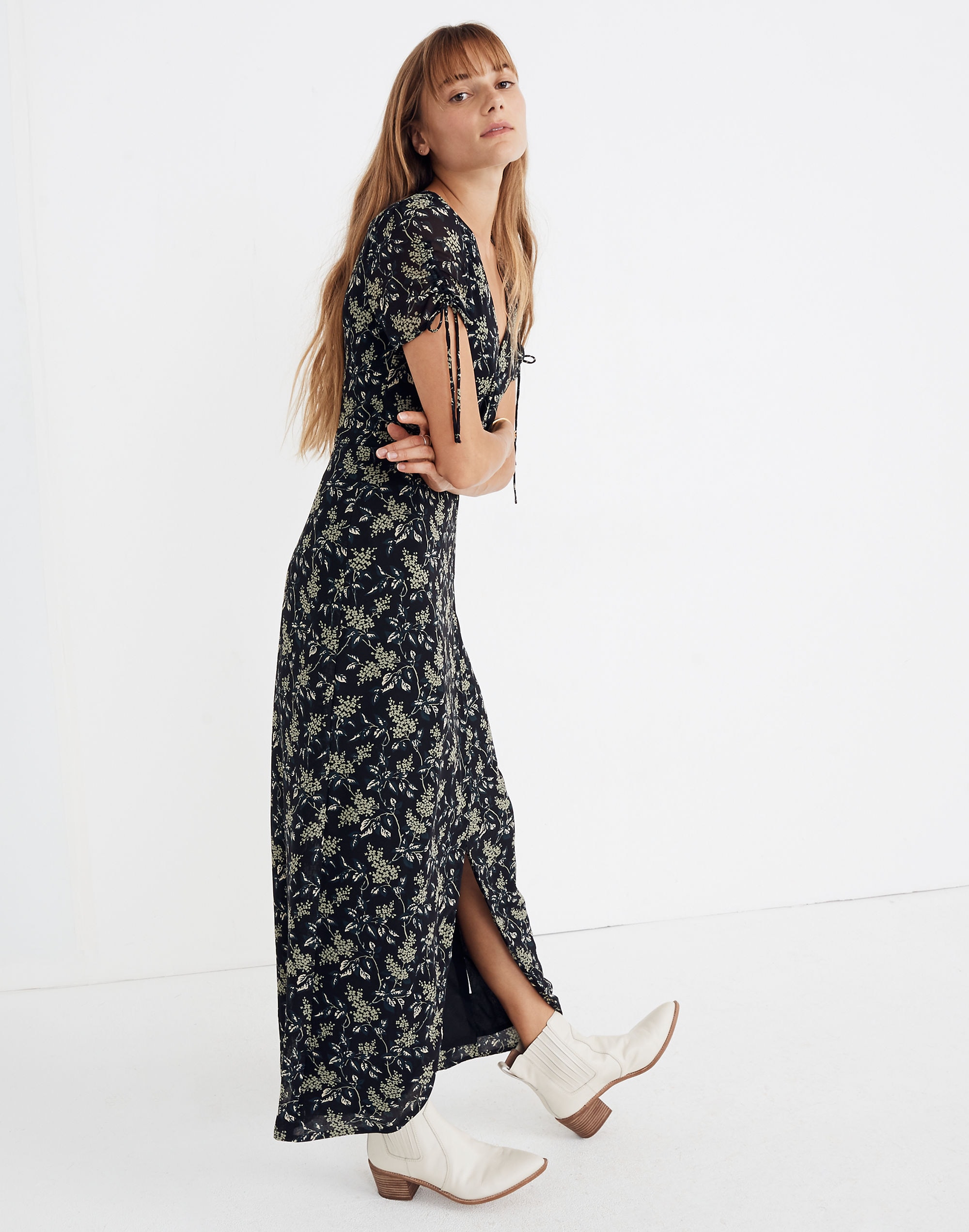 Tulip-Sleeve Maxi Dress in Antique Flora