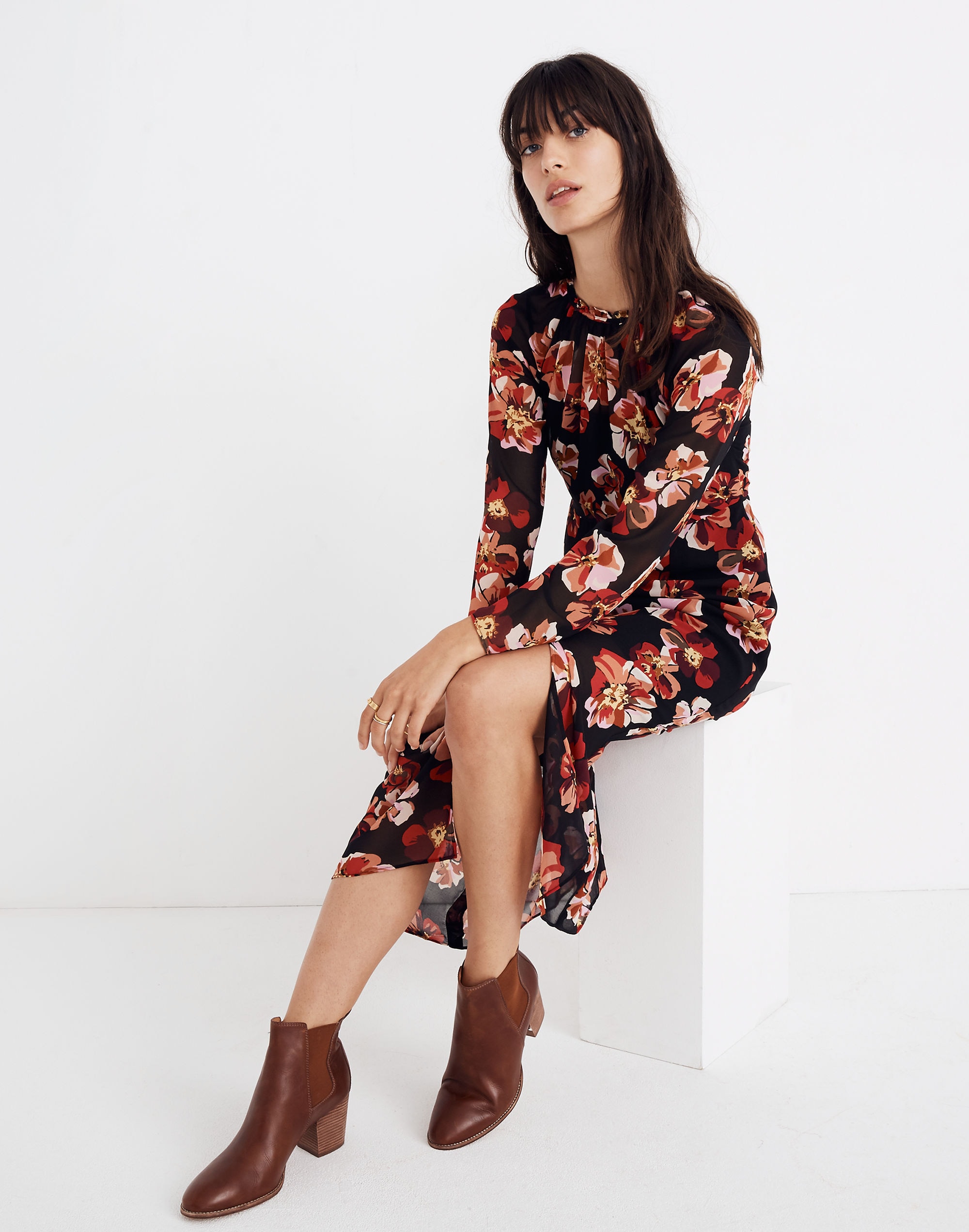 Shirred Midi Dress in French Rose