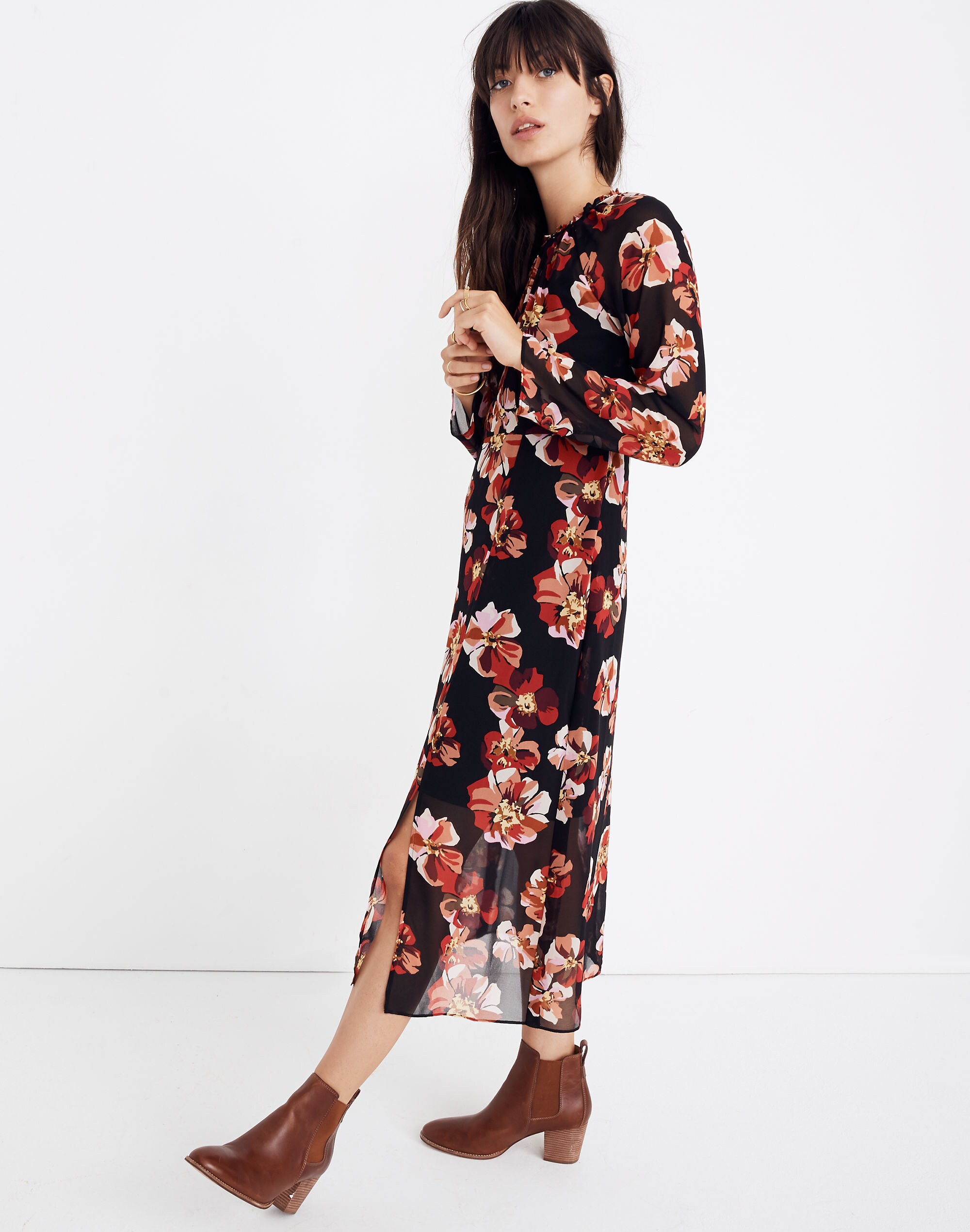 Shirred Midi Dress in French Rose