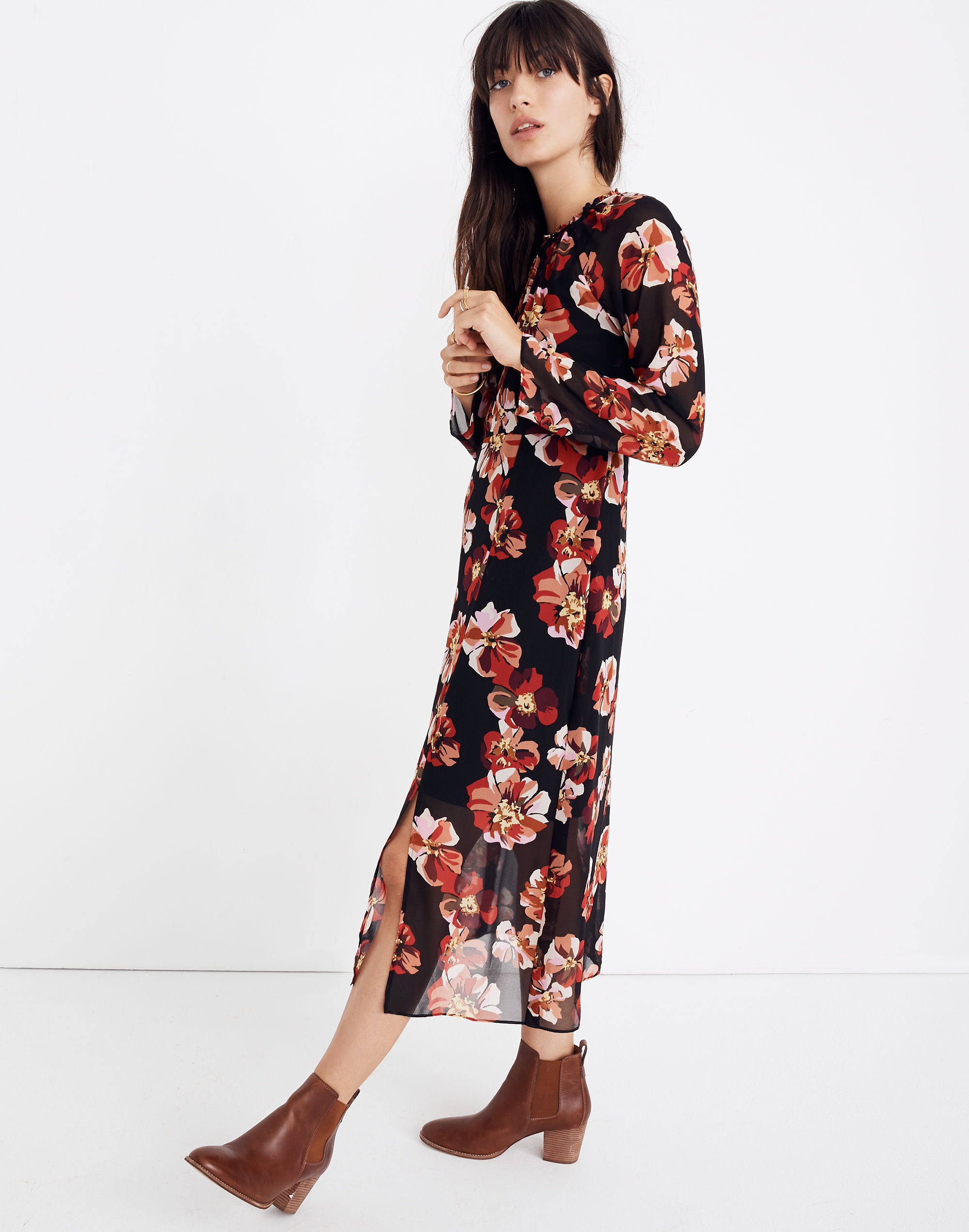 shirred midi dress in french rose