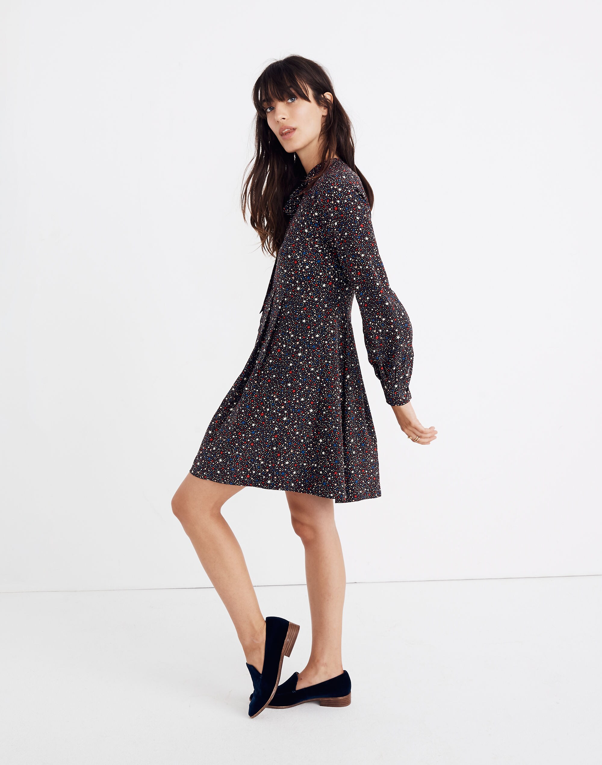 Balsam Tie-Neck Dress in Starry Night