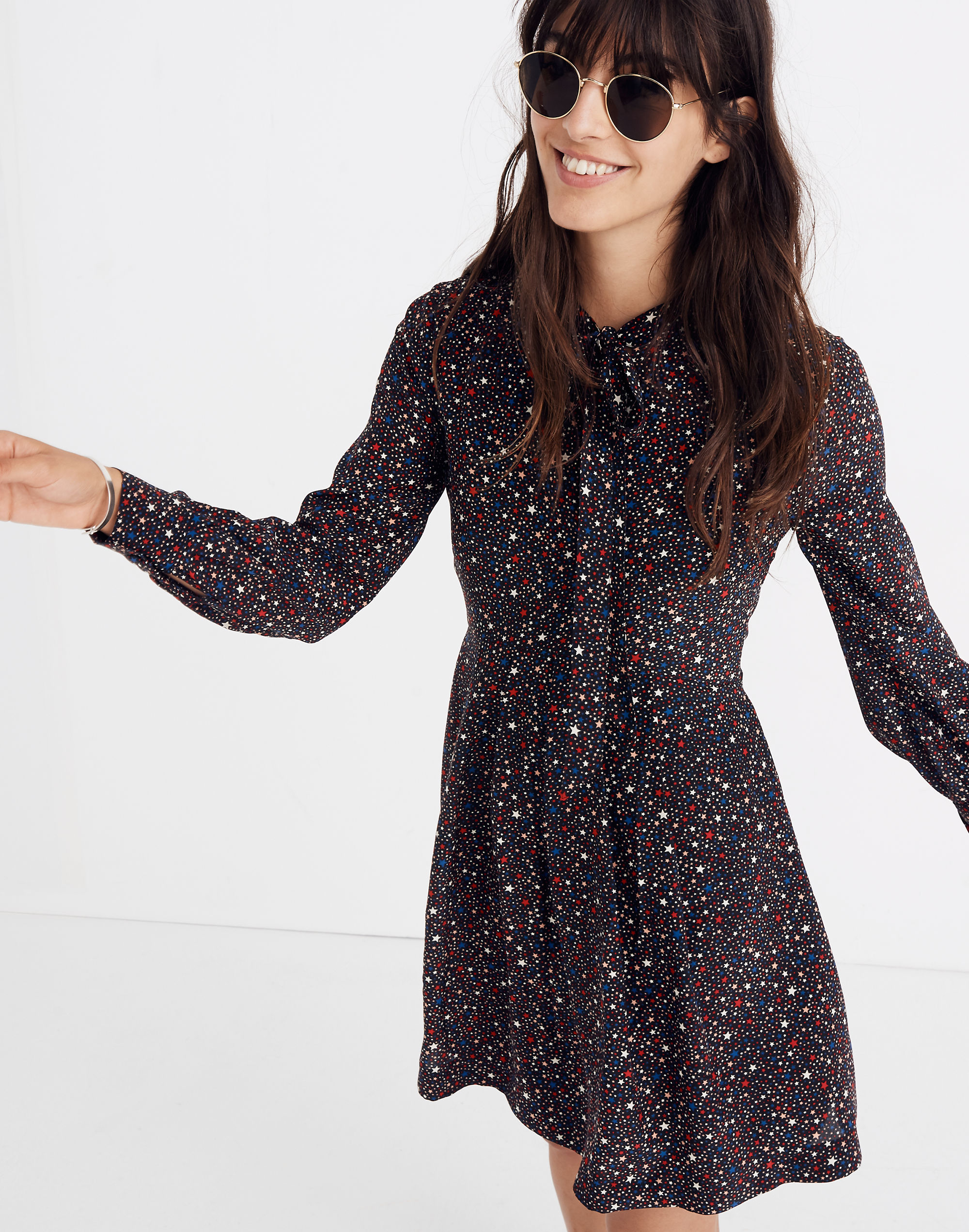 balsam tie-neck dress in starry night
