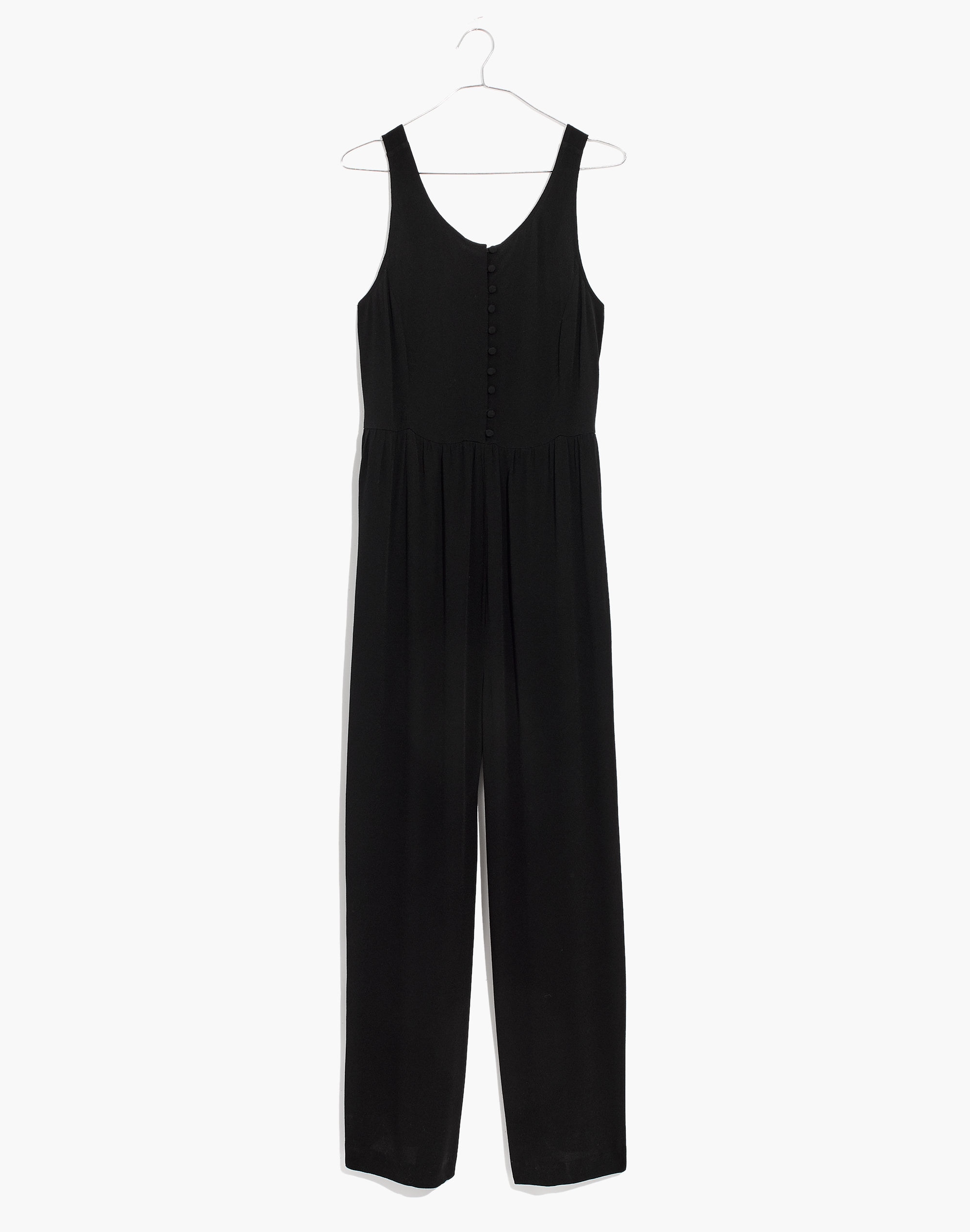Smocked Button-Front Crop Jumpsuit