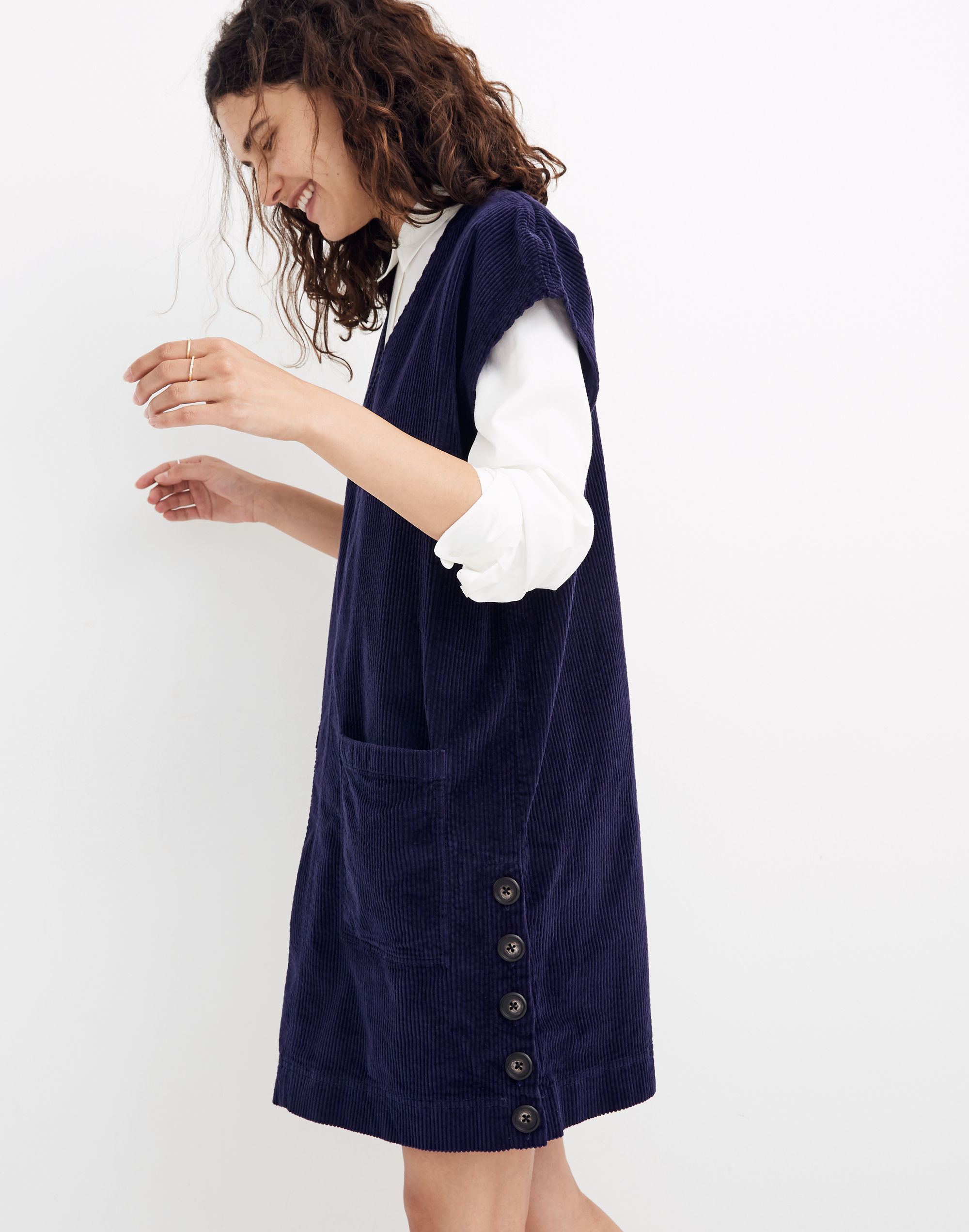 Corduroy Side-Button Shift Dress