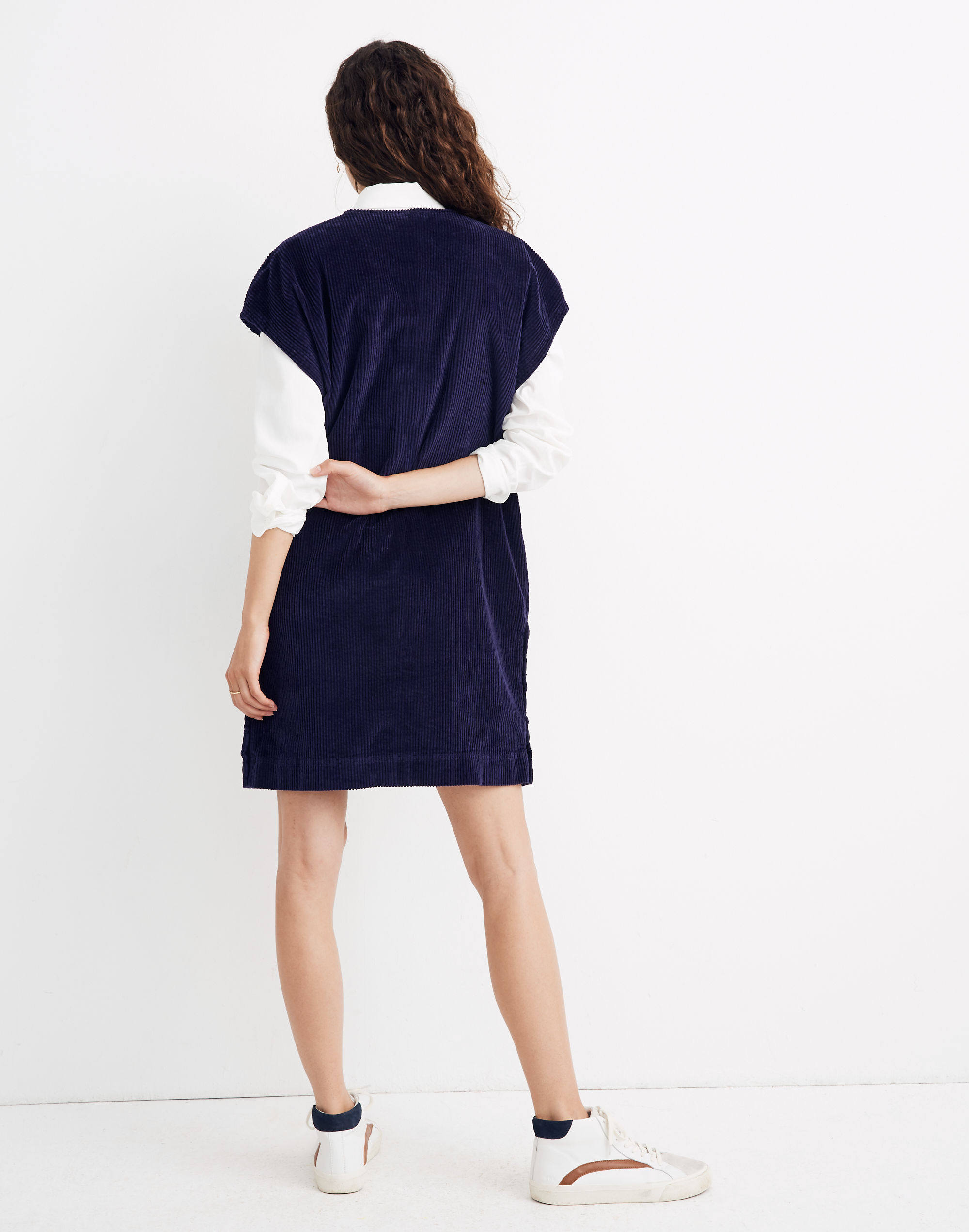 Corduroy Side-Button Shift Dress