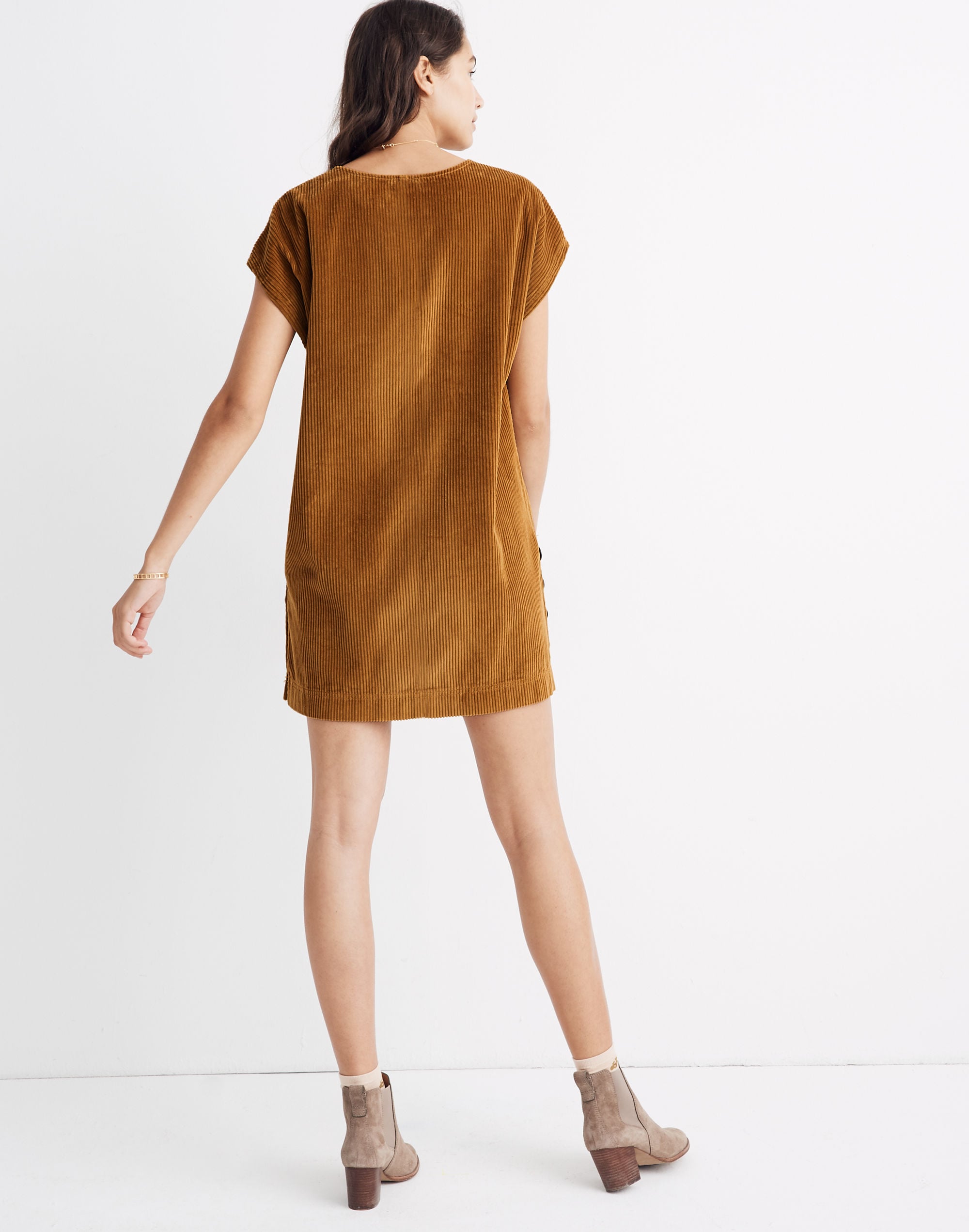 Corduroy Side-Button Shift Dress