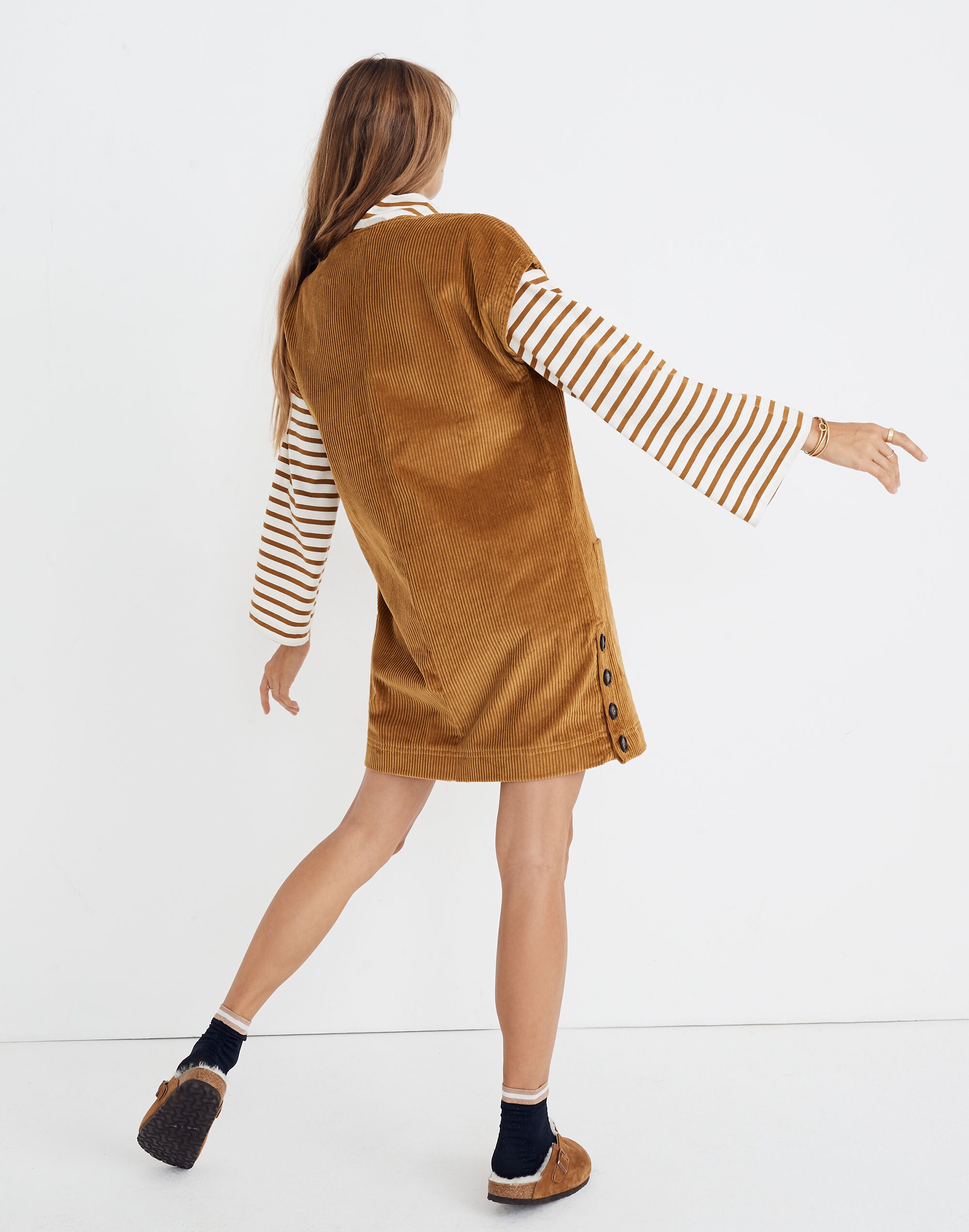 Corduroy Side-Button Shift Dress