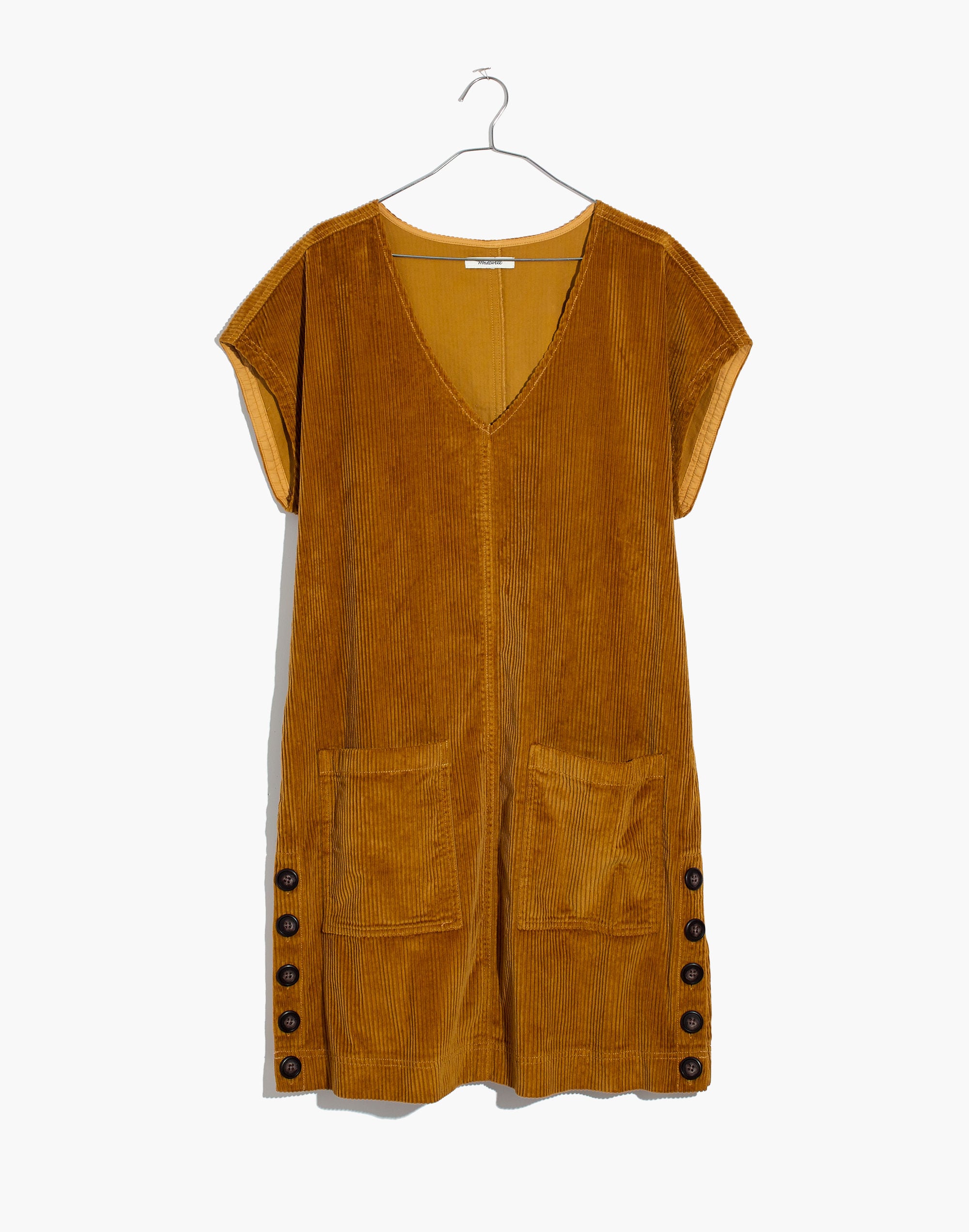 Corduroy Side-Button Shift Dress