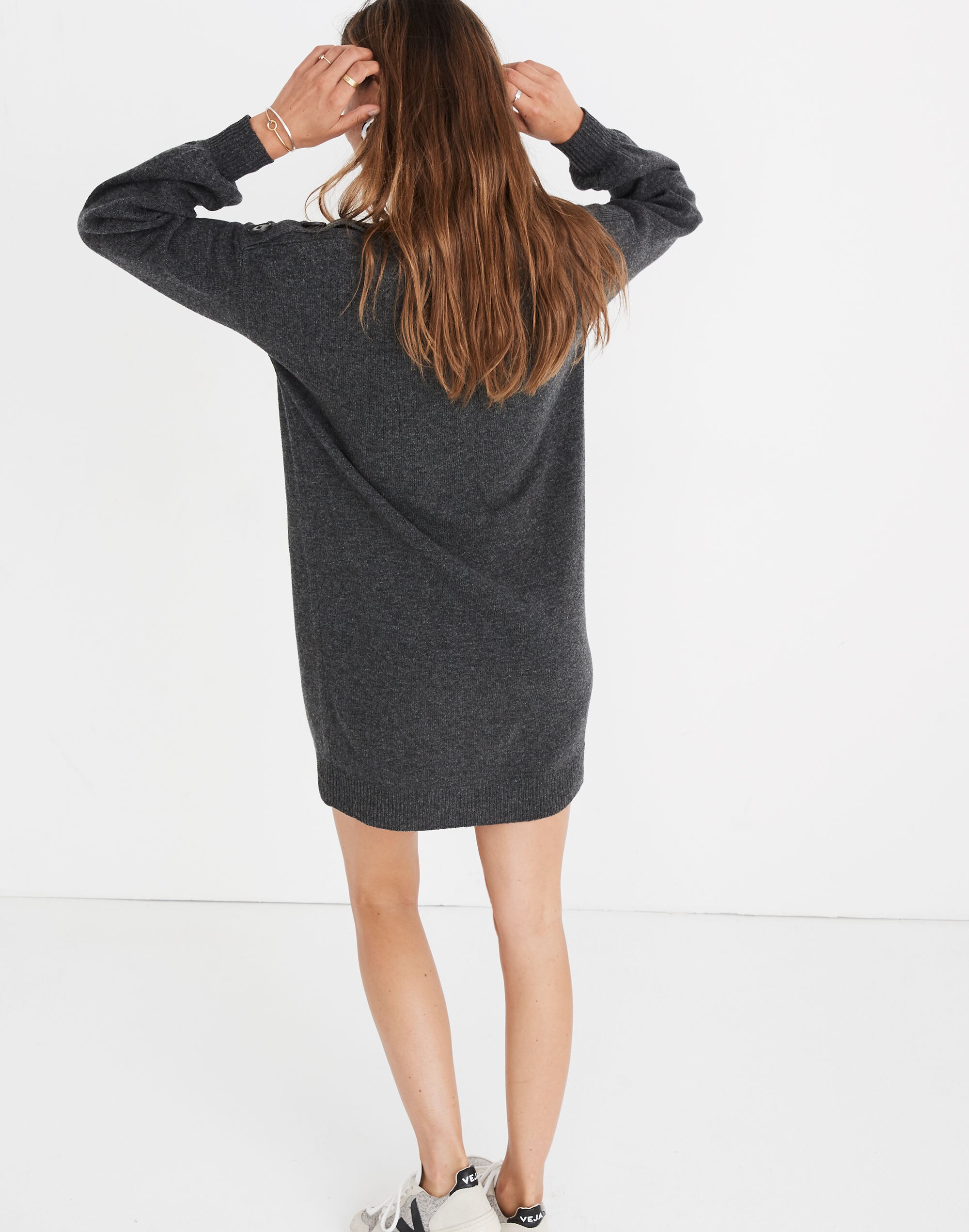 Boatneck Button-Shoulder Sweater-Dress