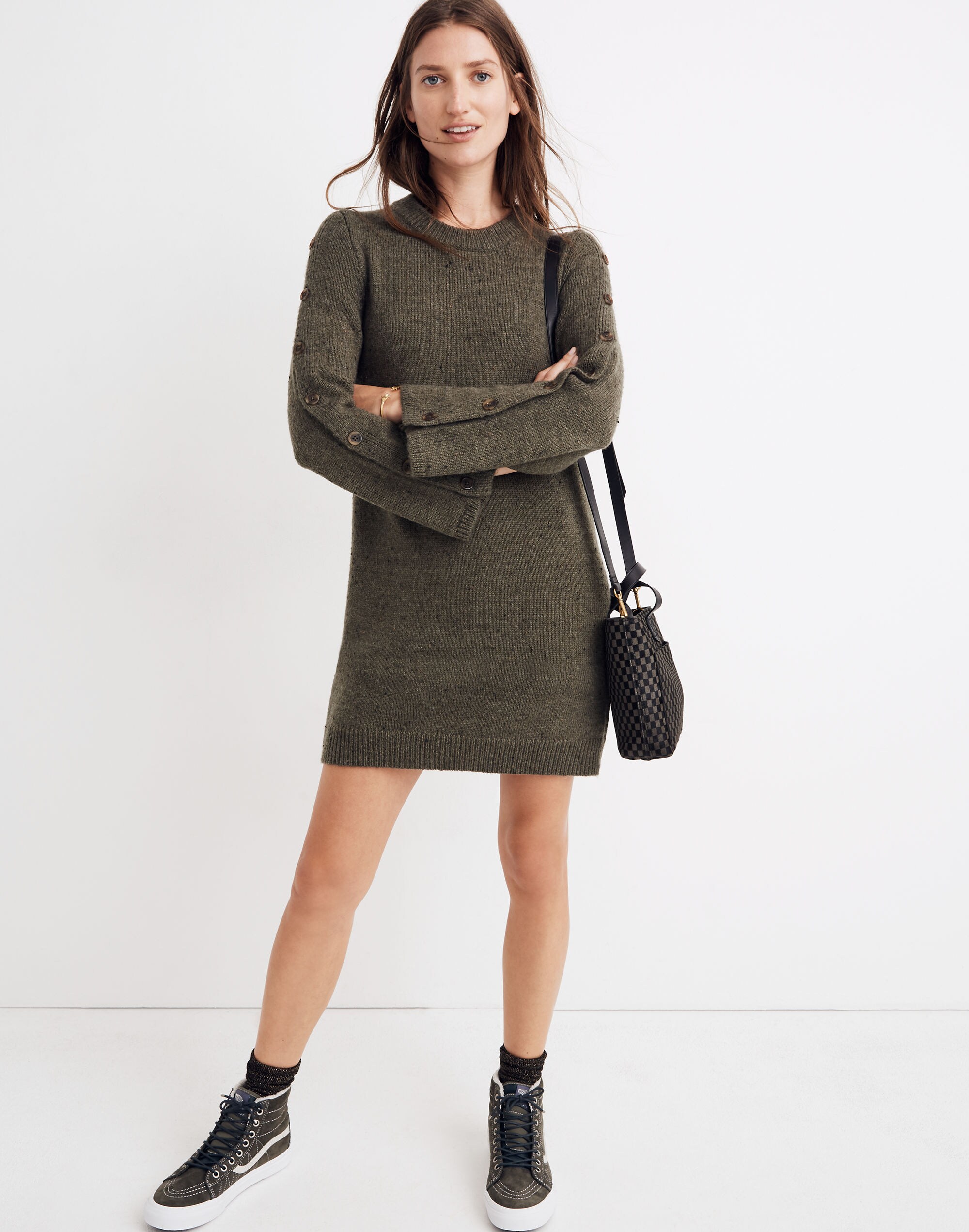 Donegal Button-Sleeve Sweater-Dress