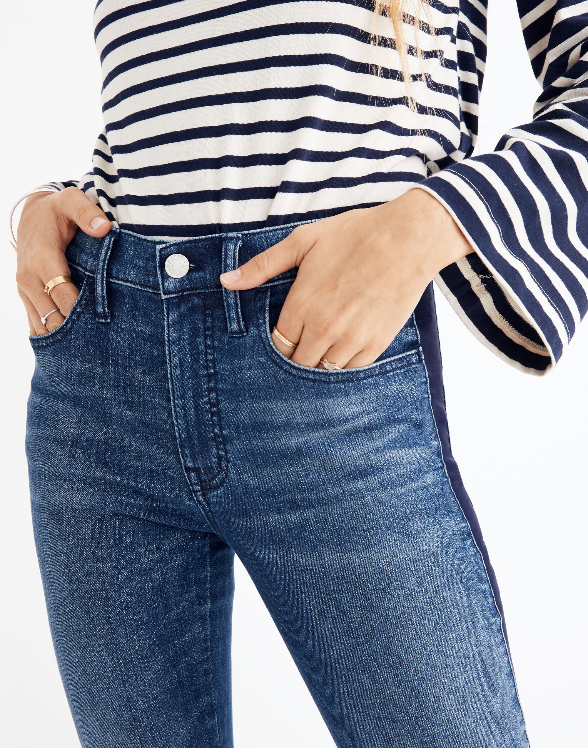 9" Mid-Rise Skinny Jeans in Beattie Wash: Velvet Tuxedo Stripe Edition