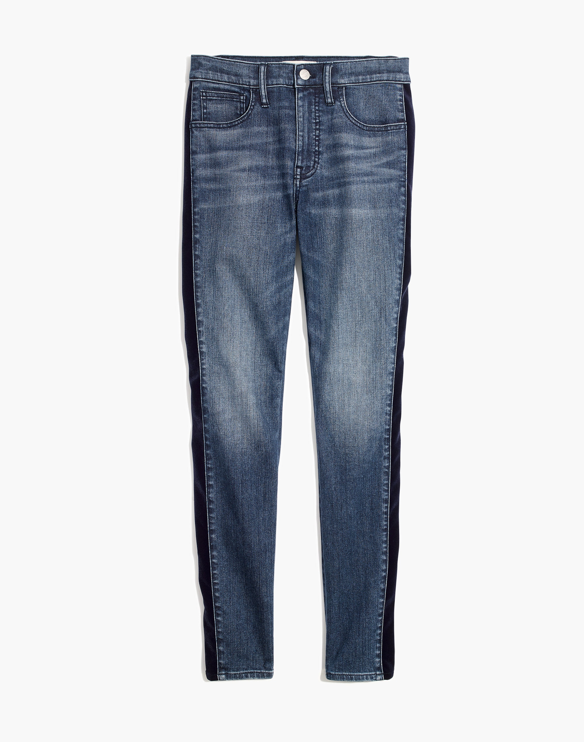 9" Mid-Rise Skinny Jeans in Beattie Wash: Velvet Tuxedo Stripe Edition