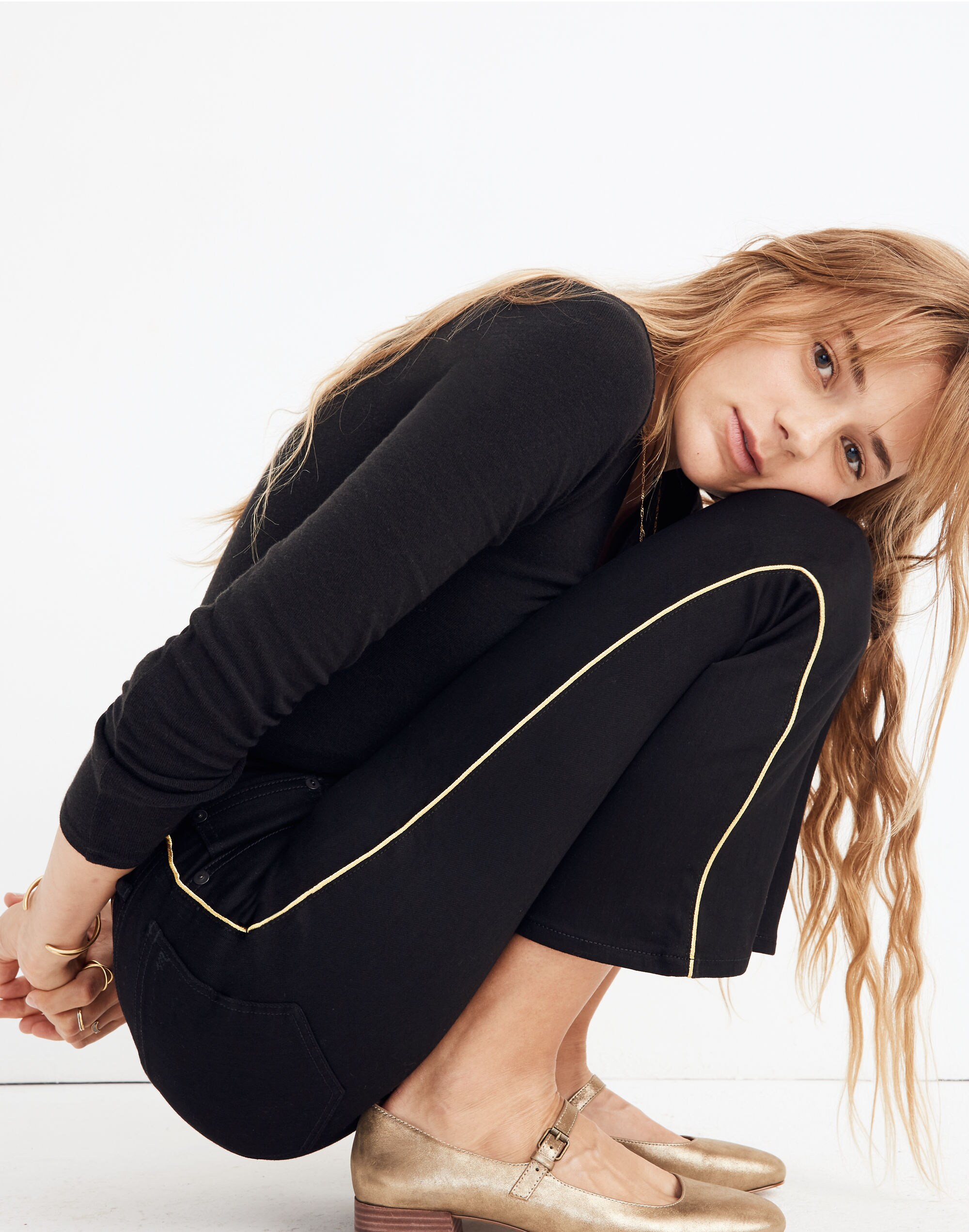 Cali Demi-Boot Jeans: Gold Piping Edition