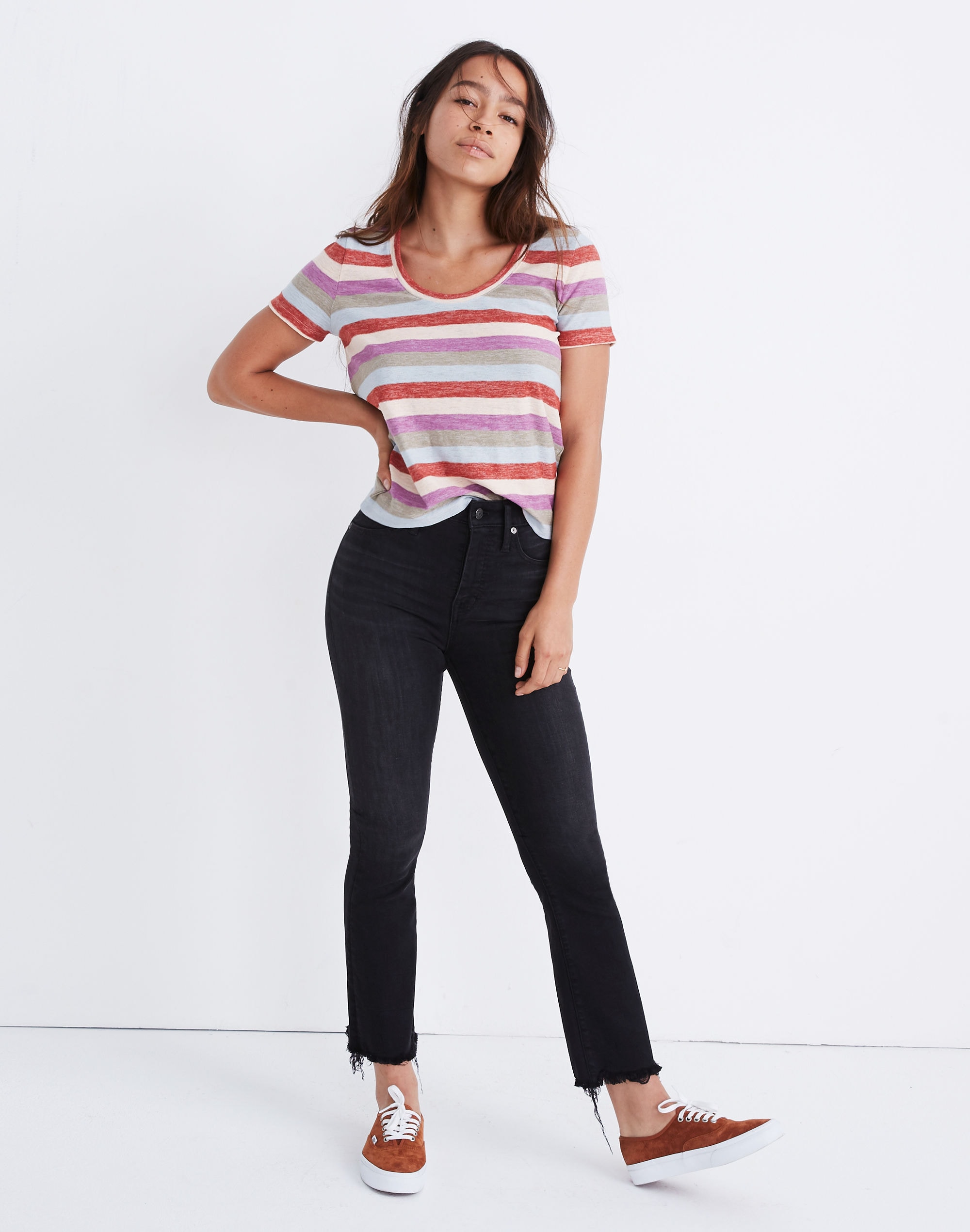 Petite Curvy Cali Demi-Boot Jeans in Berkeley Black: Chewed-Hem Edition