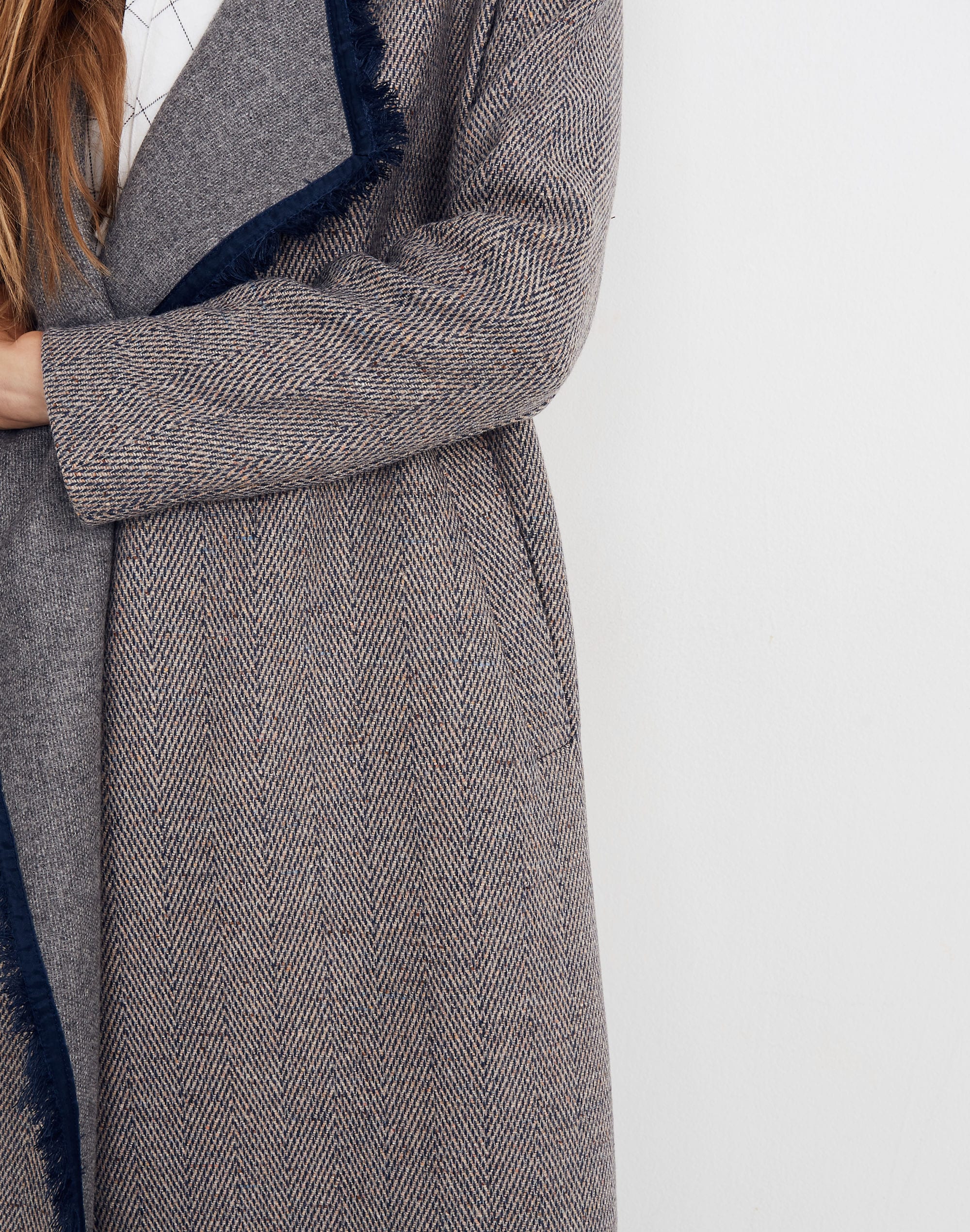 Fringed Herringbone Robe Coat