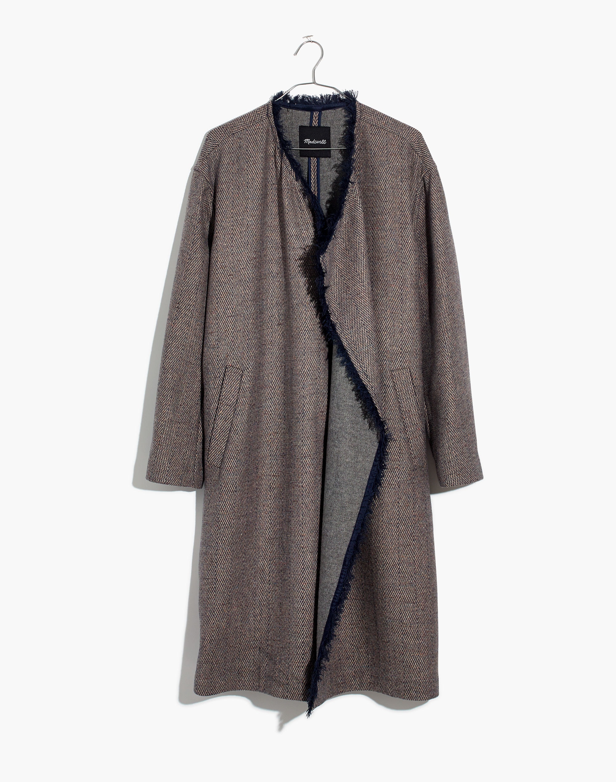 Fringed Herringbone Robe Coat