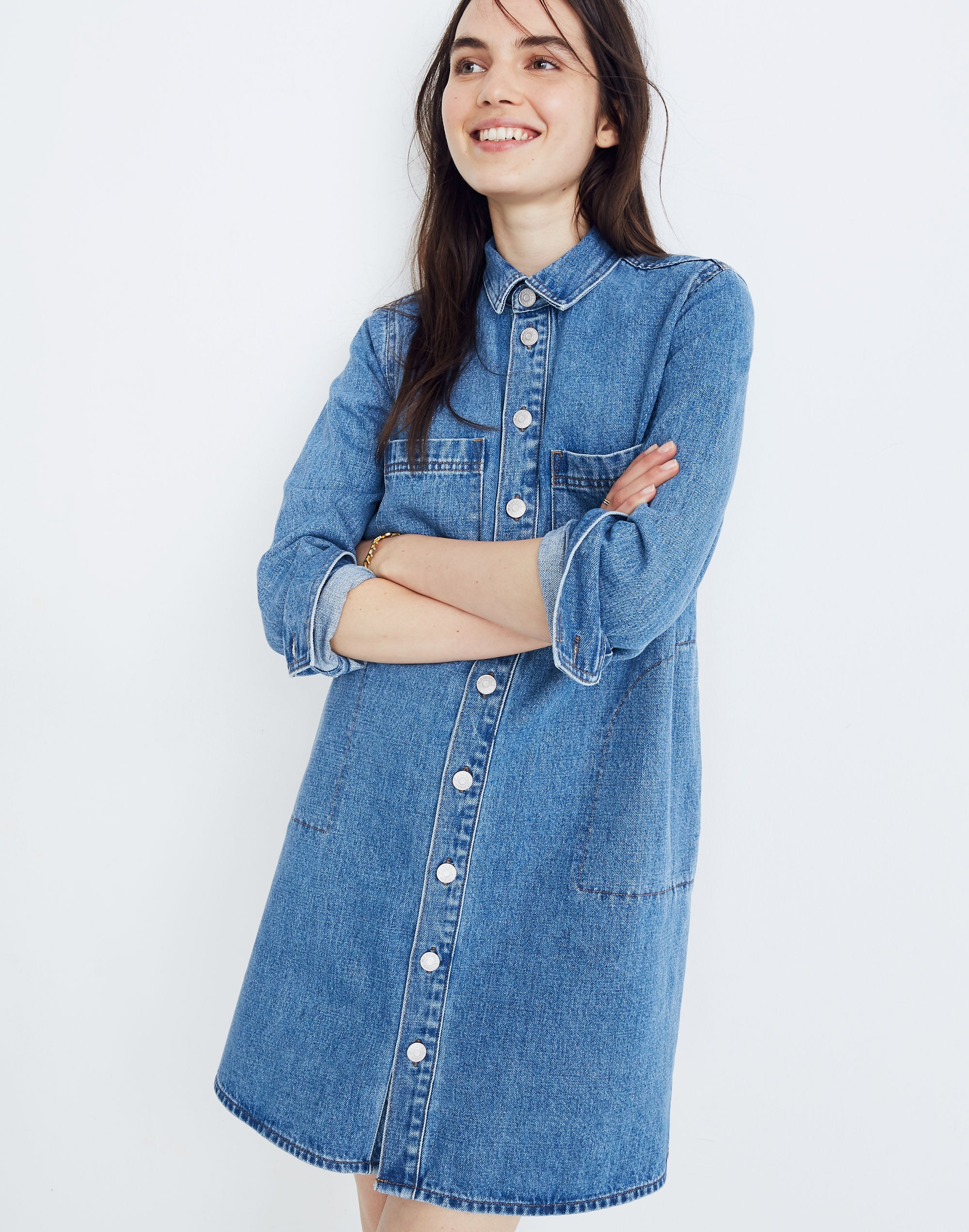 denim shirtdress in albury wash