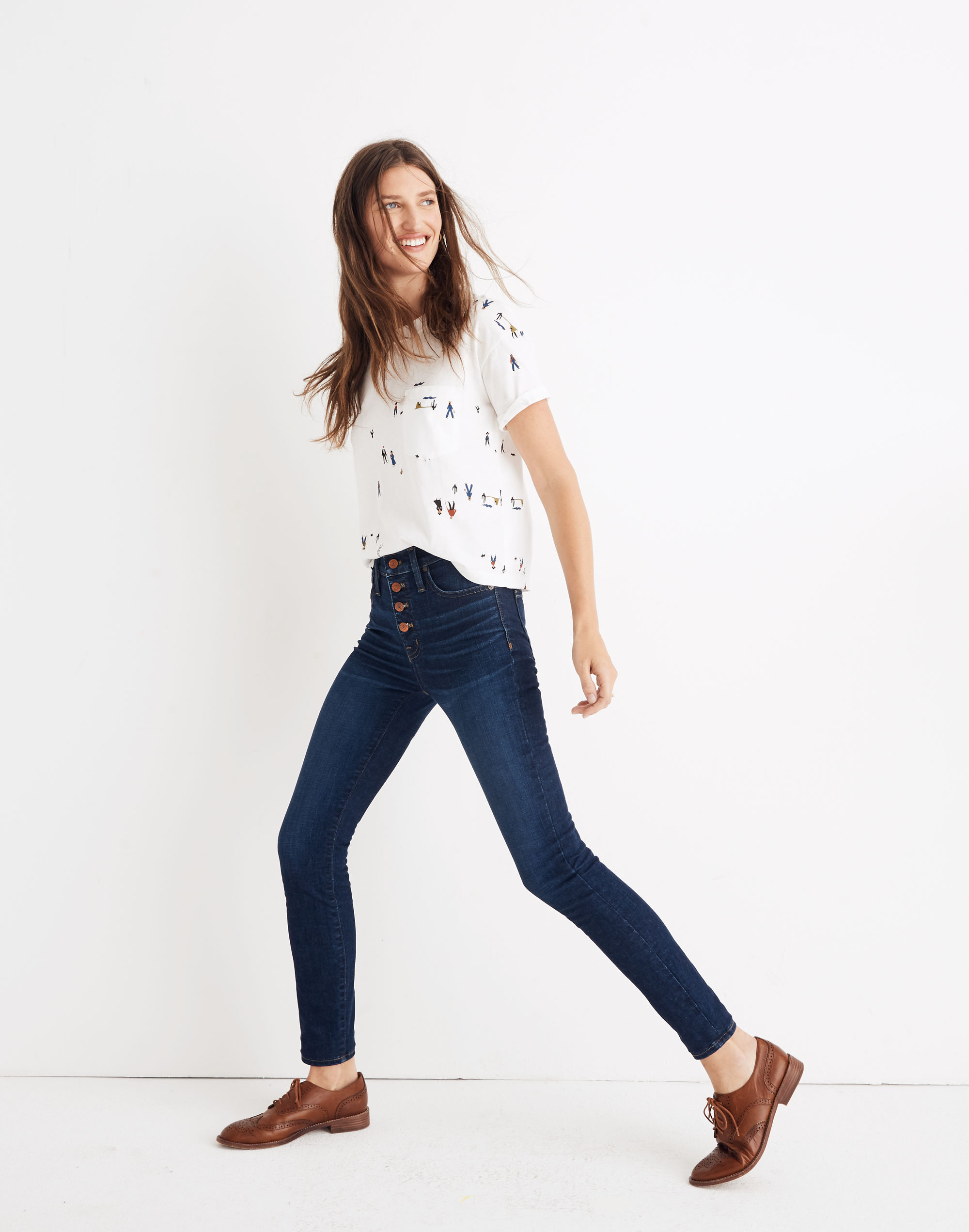 9" Mid-Rise Skinny Jeans in Hayes Wash: Button-Front Edition